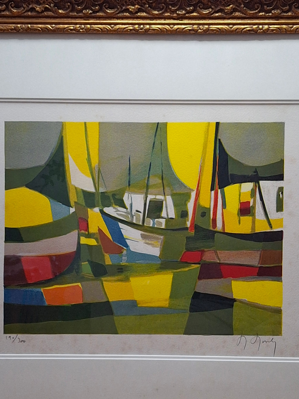 Marcel Mouly Signed Lithograph "Les Chalutiers" Trawlers Limited Edition 190/300 French MCM