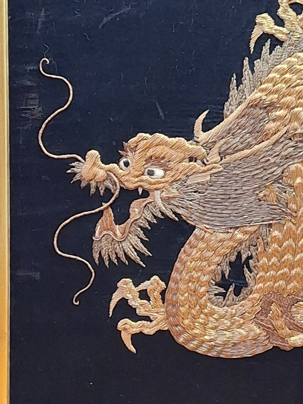 Qing Dynasty Chinese Imperial Five-Clawed Dragon Gold Thread Silk Embroidery