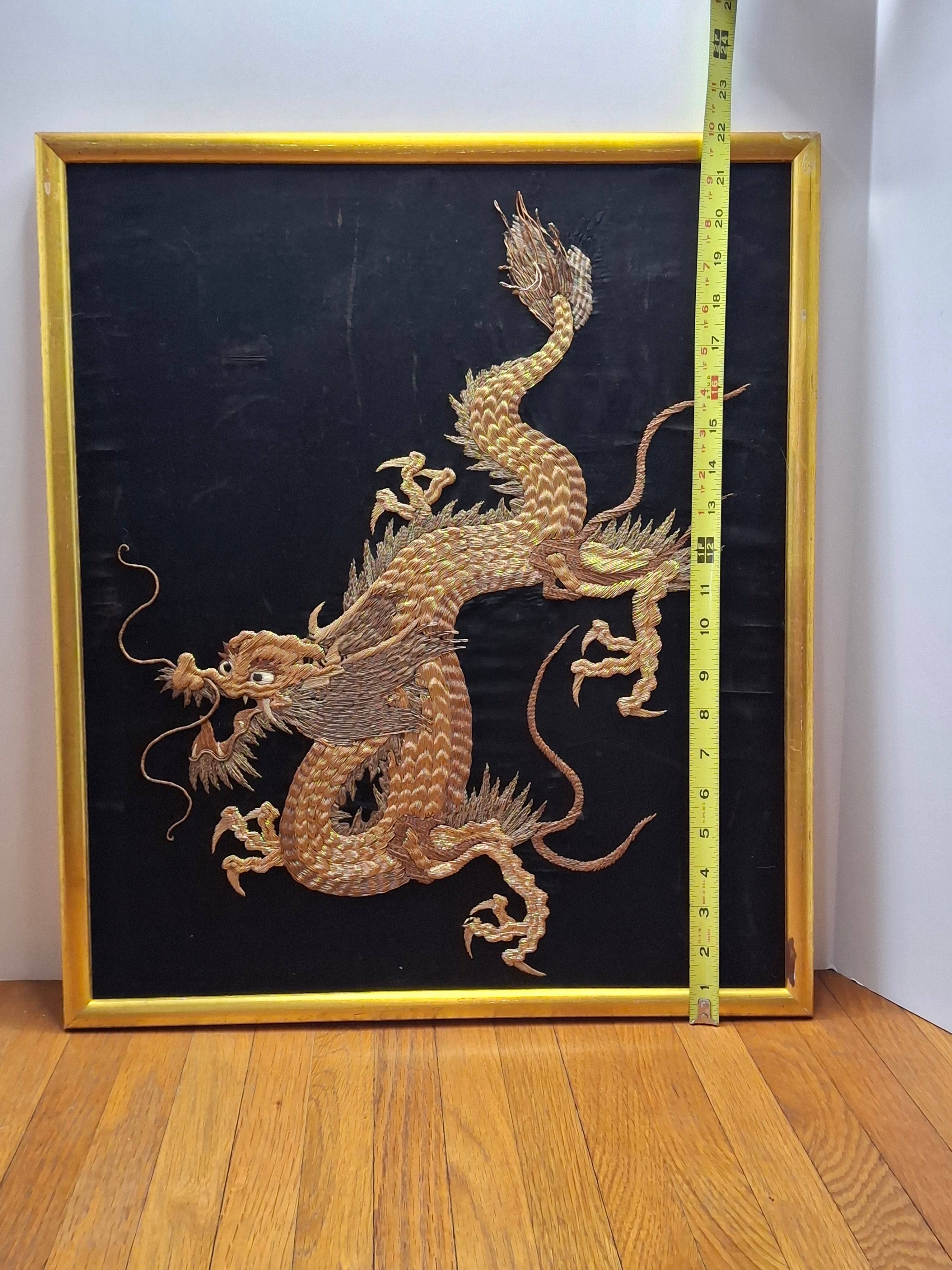 Qing Dynasty Chinese Imperial Five-Clawed Dragon Gold Thread Silk Embroidery