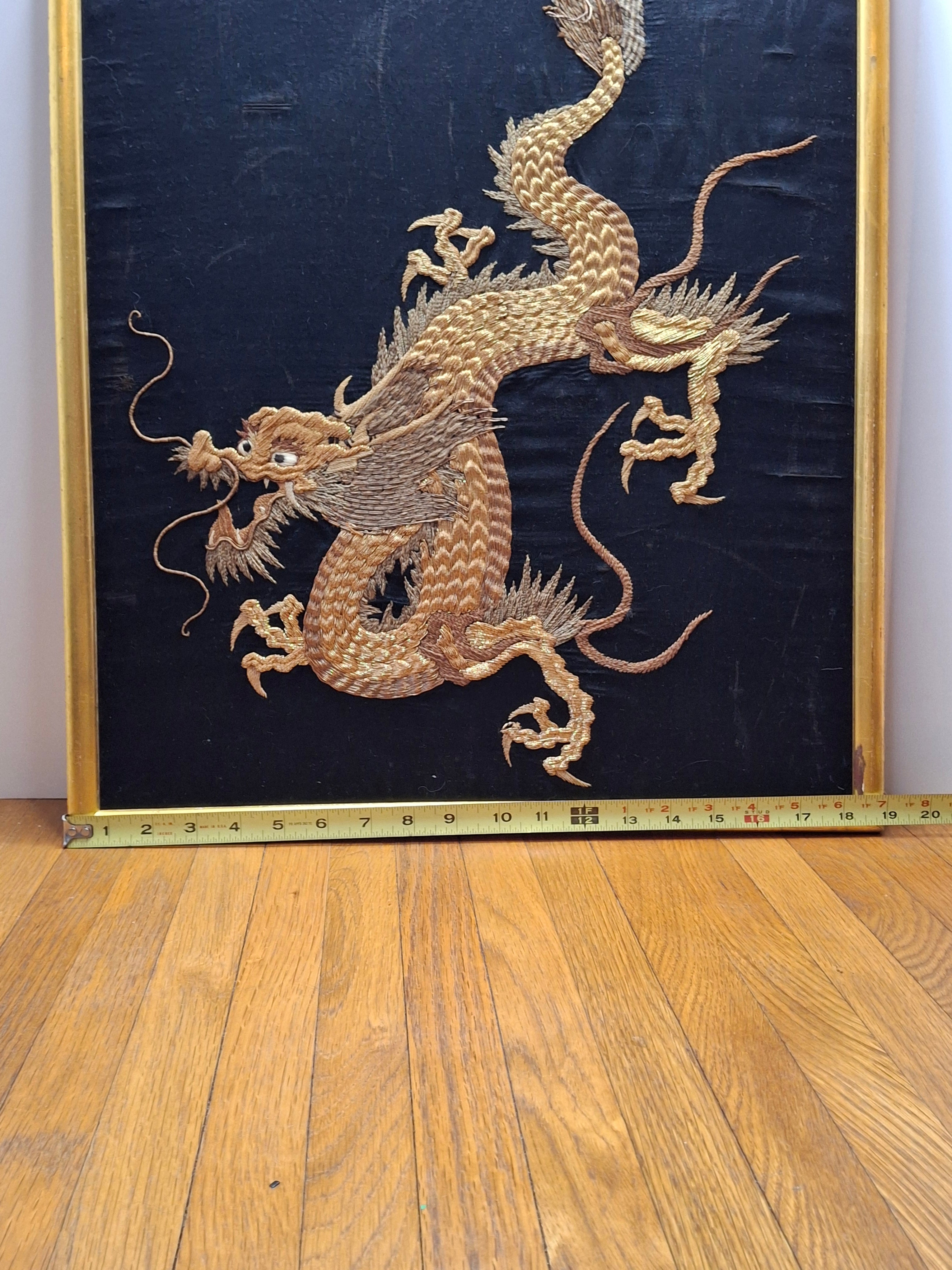 Qing Dynasty Chinese Imperial Five-Clawed Dragon Gold Thread Silk Embroidery