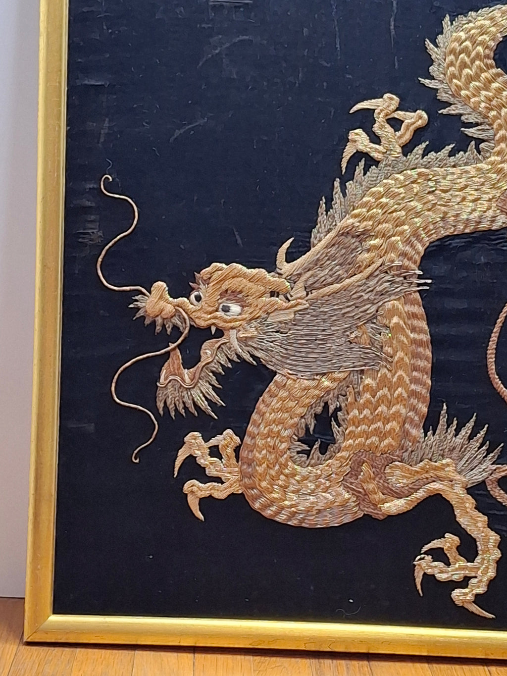 Qing Dynasty Chinese Imperial Five-Clawed Dragon Gold Thread Silk Embroidery