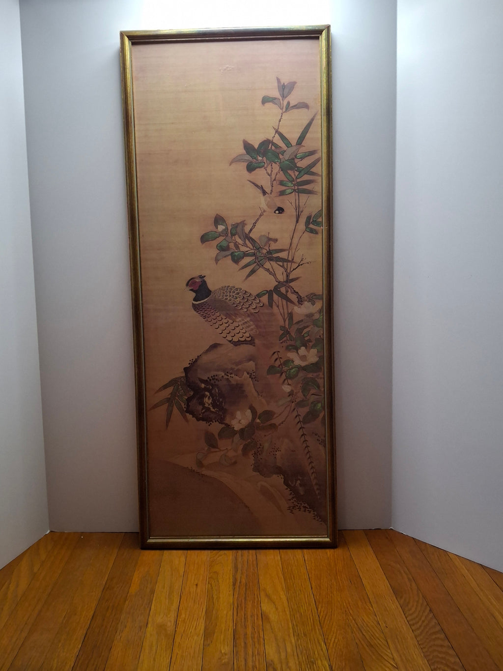 Vintage Chinese Silk Painting - Majestic Peacock Amid Bamboo & Foliage - Framed