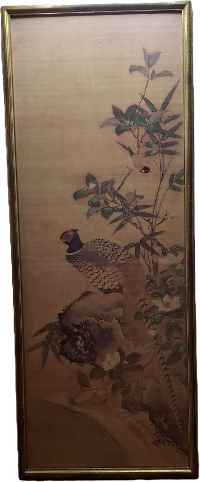 Vintage Chinese Silk Painting - Majestic Peacock Amid Bamboo & Foliage - Framed