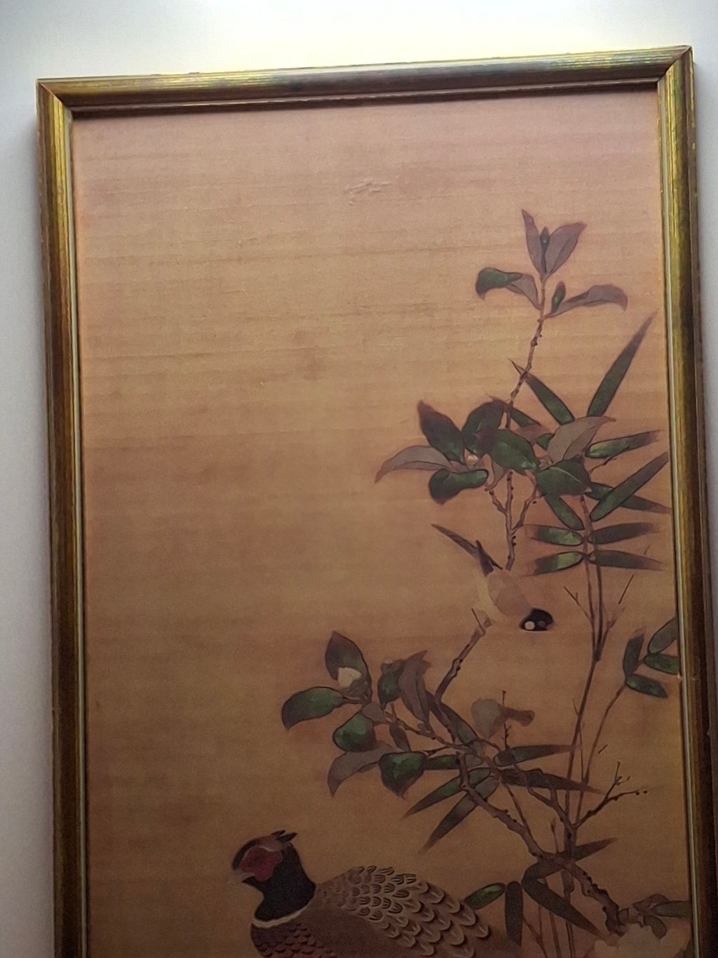 Vintage Chinese Silk Painting - Majestic Peacock Amid Bamboo & Foliage - Framed