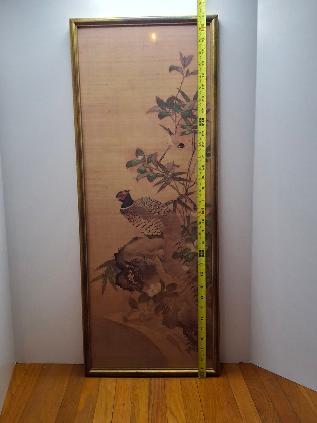 Vintage Chinese Silk Painting - Majestic Peacock Amid Bamboo & Foliage - Framed
