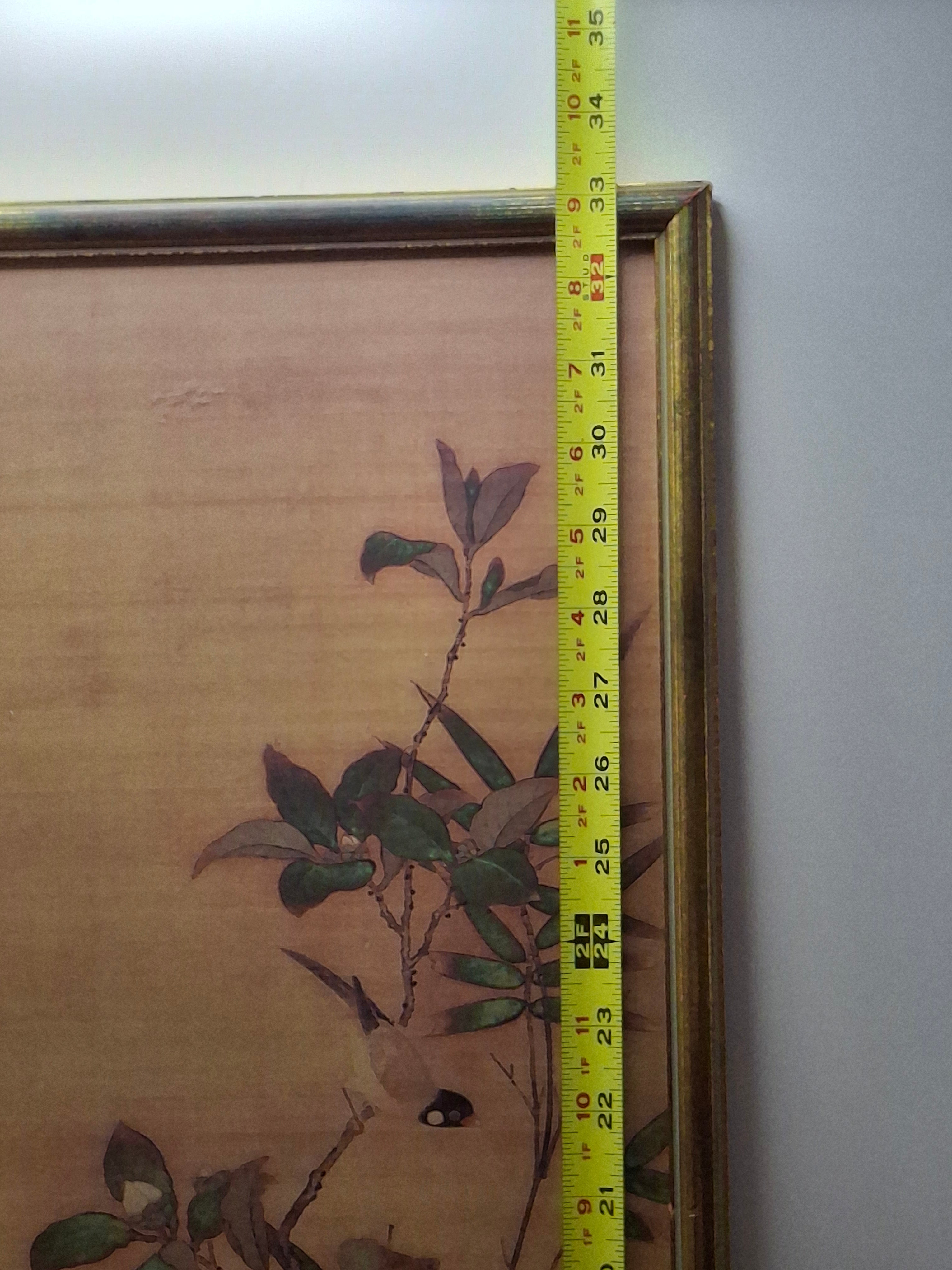 Vintage Chinese Silk Painting - Majestic Peacock Amid Bamboo & Foliage - Framed