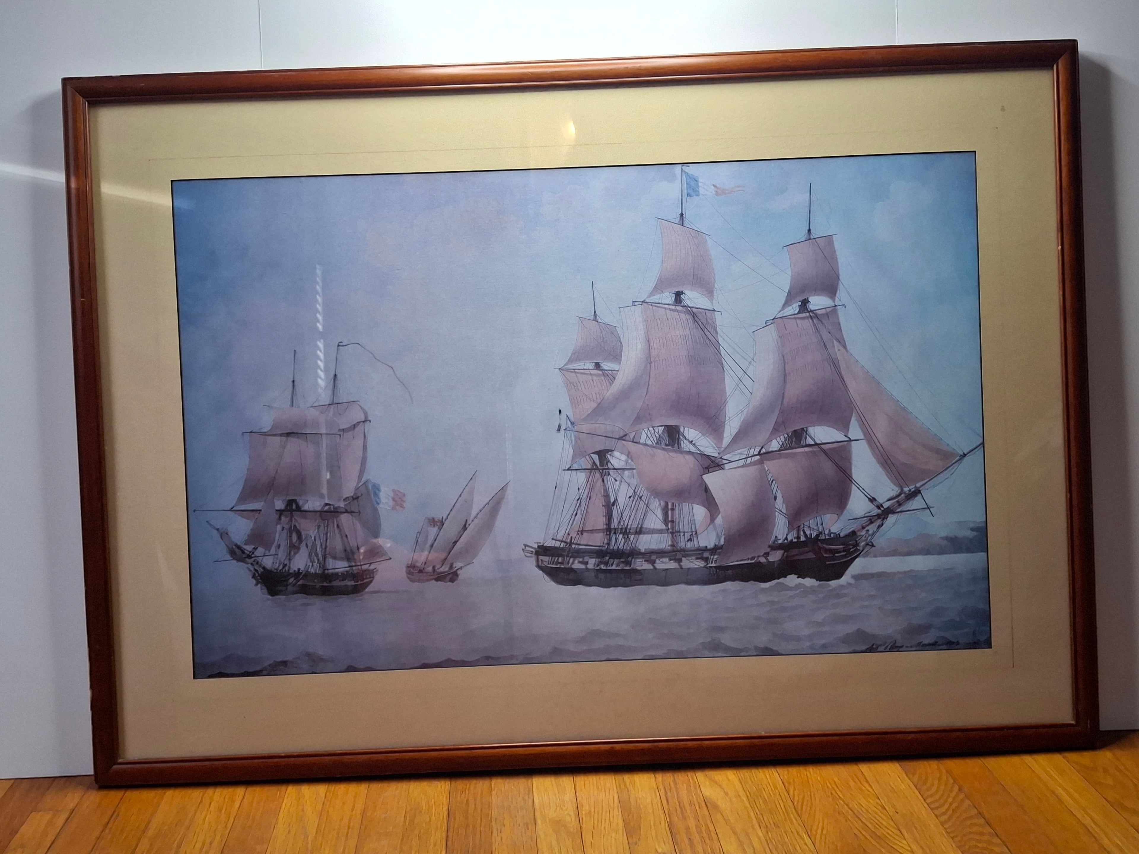 Antique 1889 Signed Maritime Ship Portrait Watercolor Sailing Ships Framed