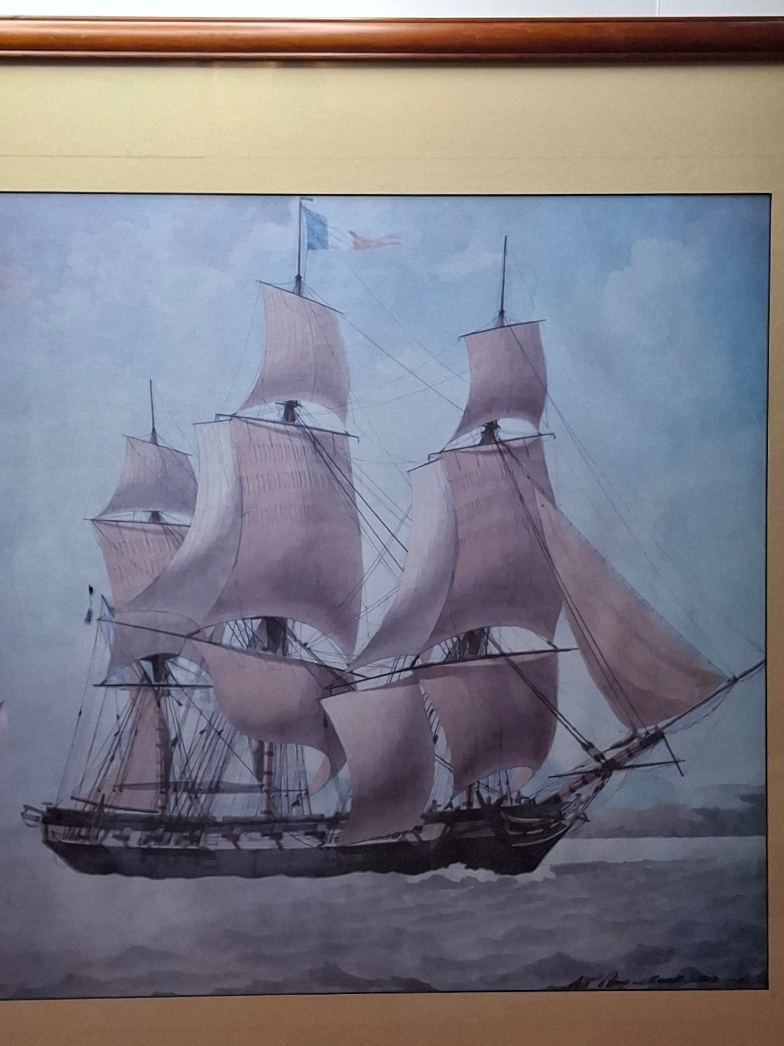 Antique 1889 Signed Maritime Ship Portrait Watercolor Sailing Ships Framed
