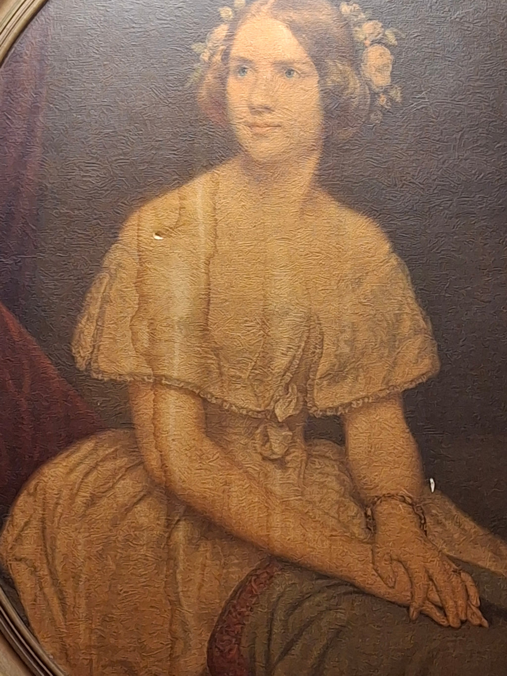 Victorian Oval Oil Portrait Painting - Young Woman Original Frame, As-Is