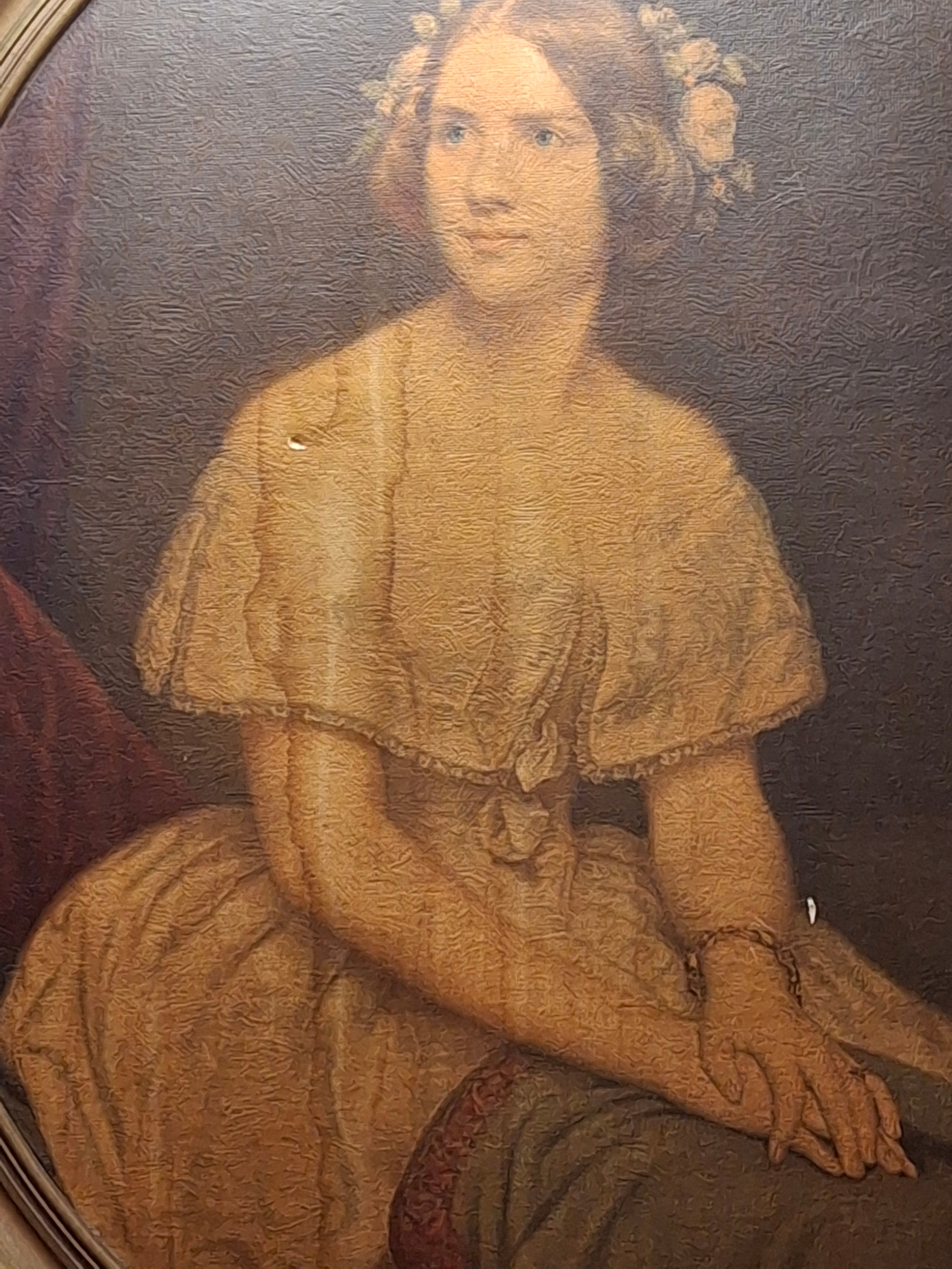 Victorian Oval Oil Portrait Painting - Young Woman Original Frame, As-Is