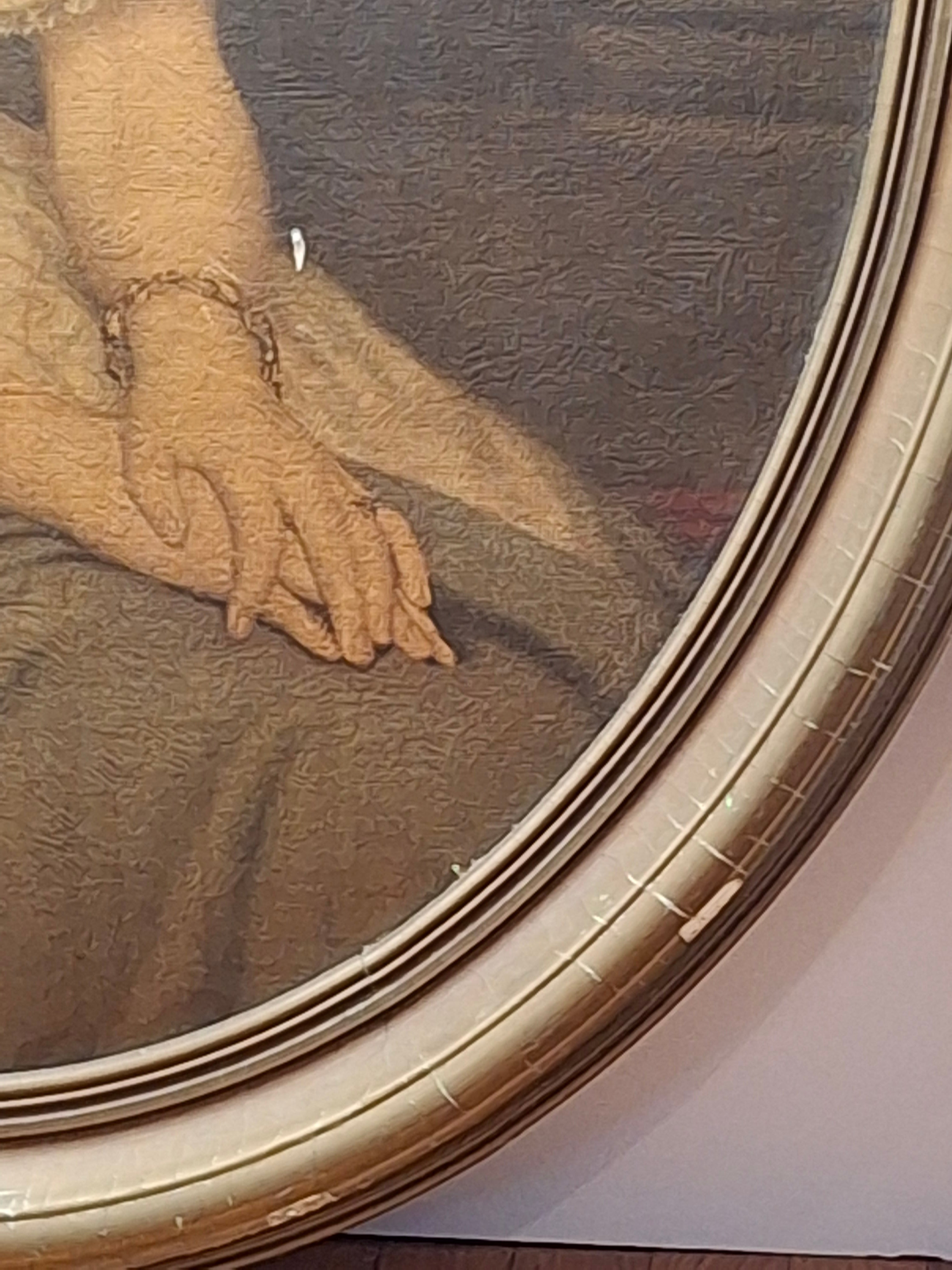 Victorian Oval Oil Portrait Painting - Young Woman Original Frame, As-Is