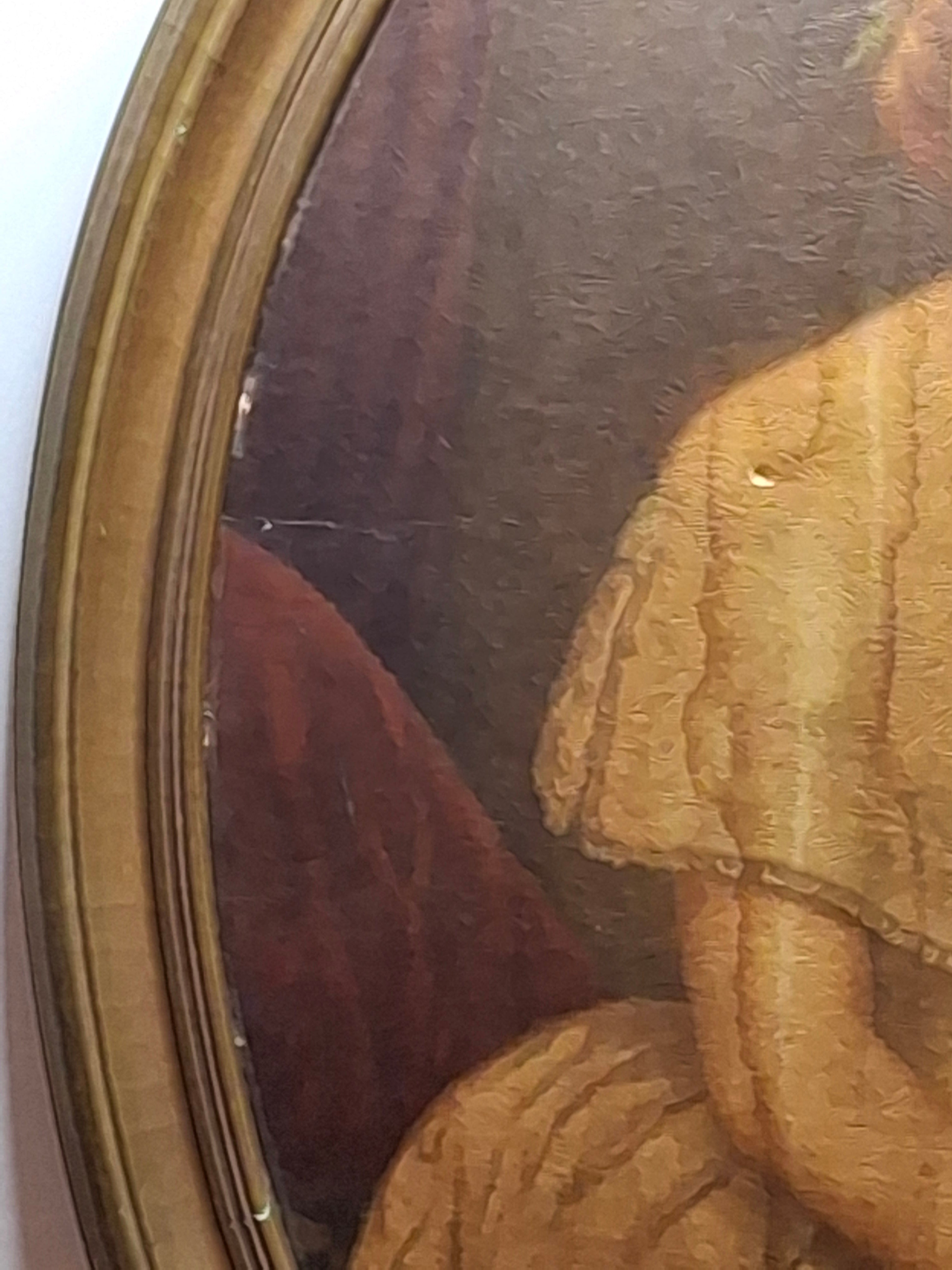 Victorian Oval Oil Portrait Painting - Young Woman Original Frame, As-Is