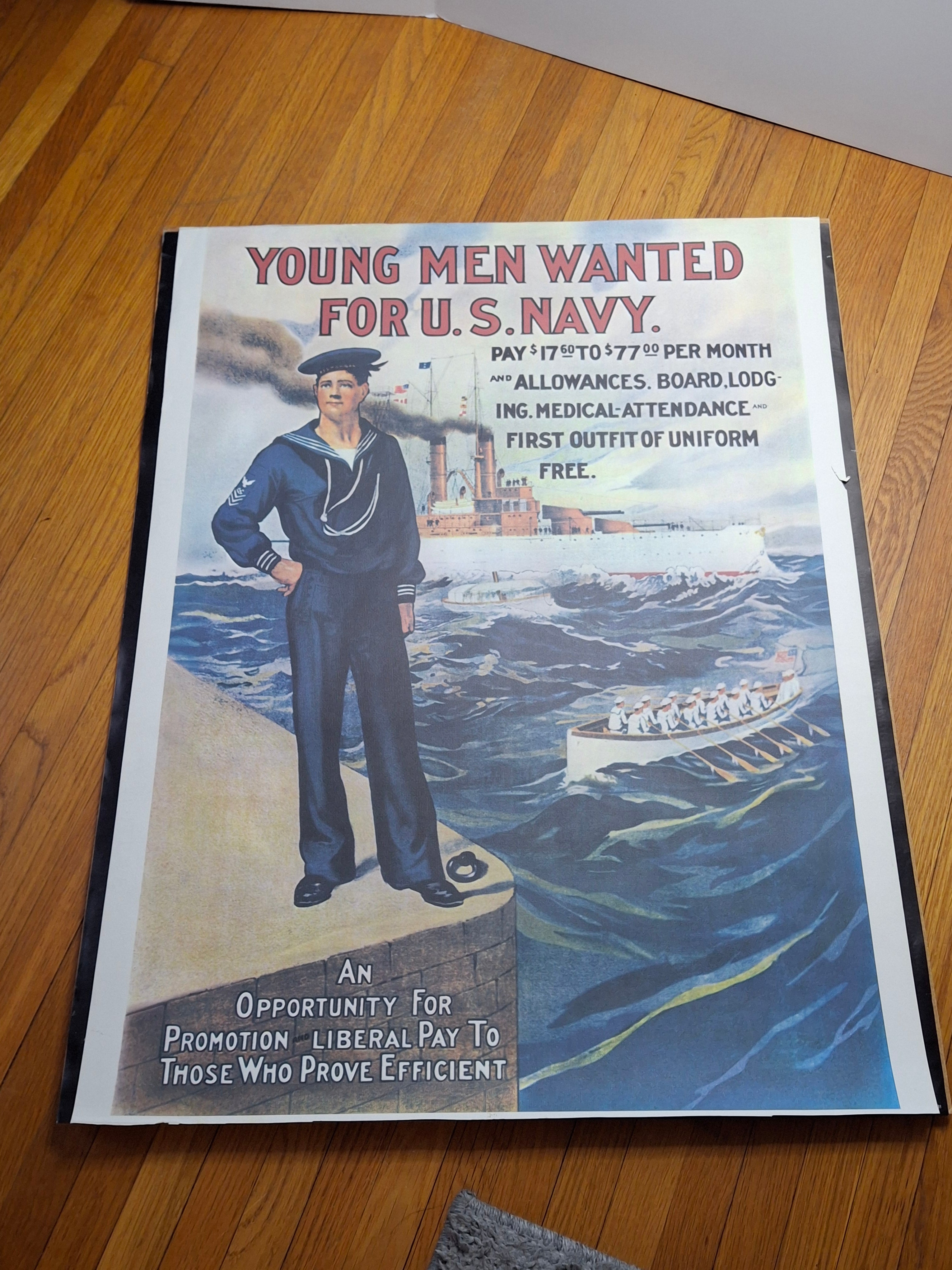 Reproduction WWI U.S. Navy Recruitment Poster - "Young Men Wanted for U.S. Navy"