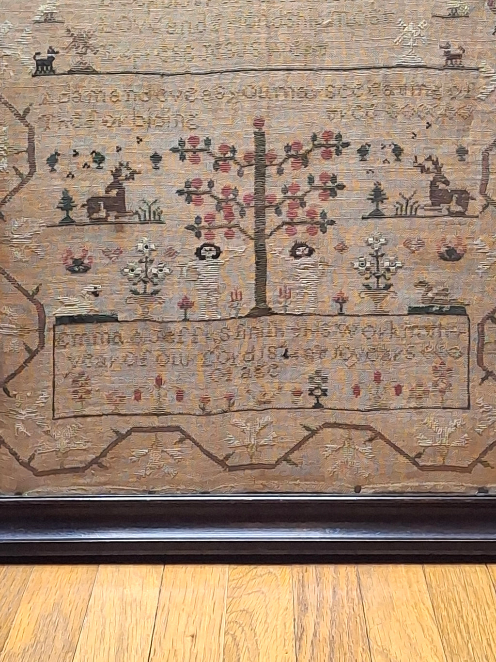 Antique 1824 Needlework Sampler Adam & Eve Emma Jeff Age 10 Folk Art 19th C