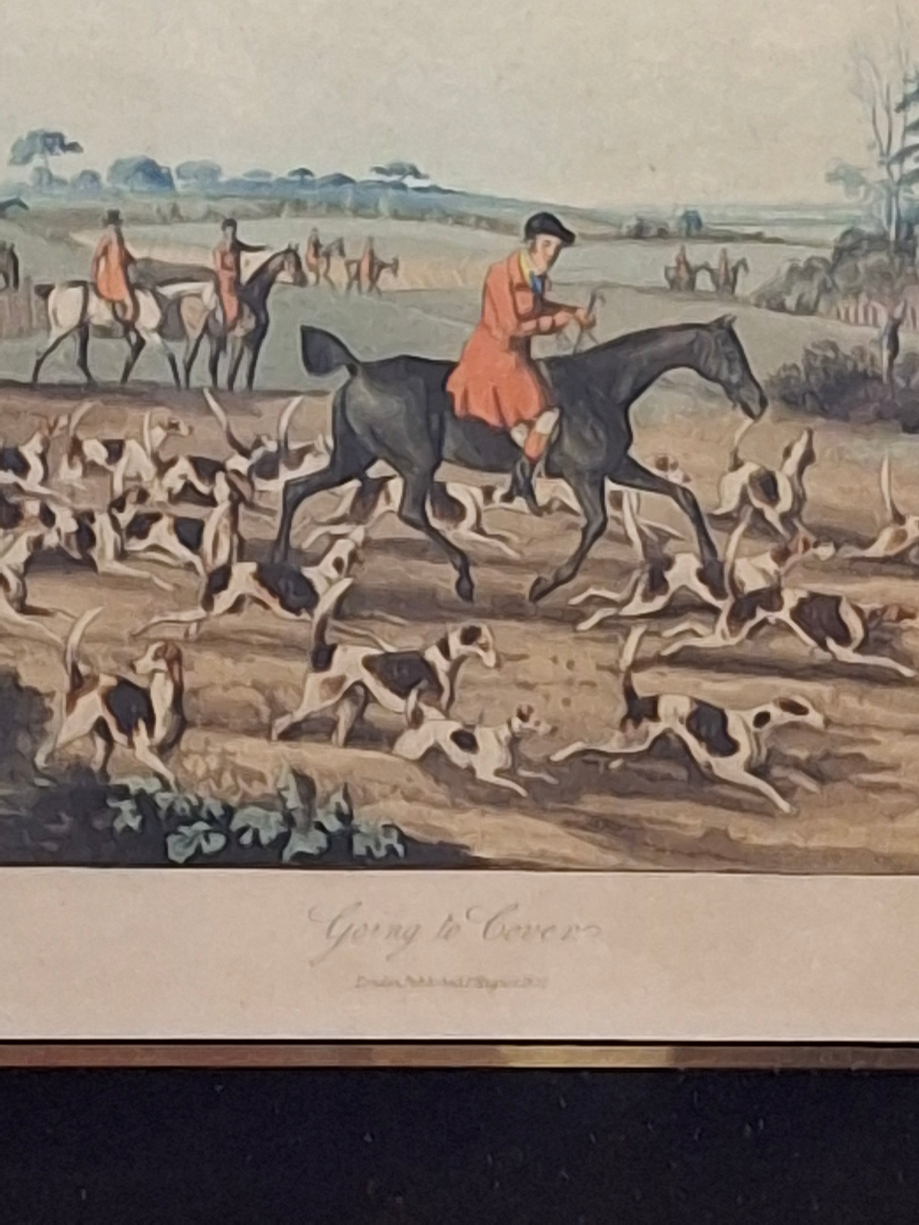 Antique 1821 Henry Alken "Going to Cover" Hand-Colored Aquatint Fox Hunting Engraving - Framed with Philip Suval Provenance
