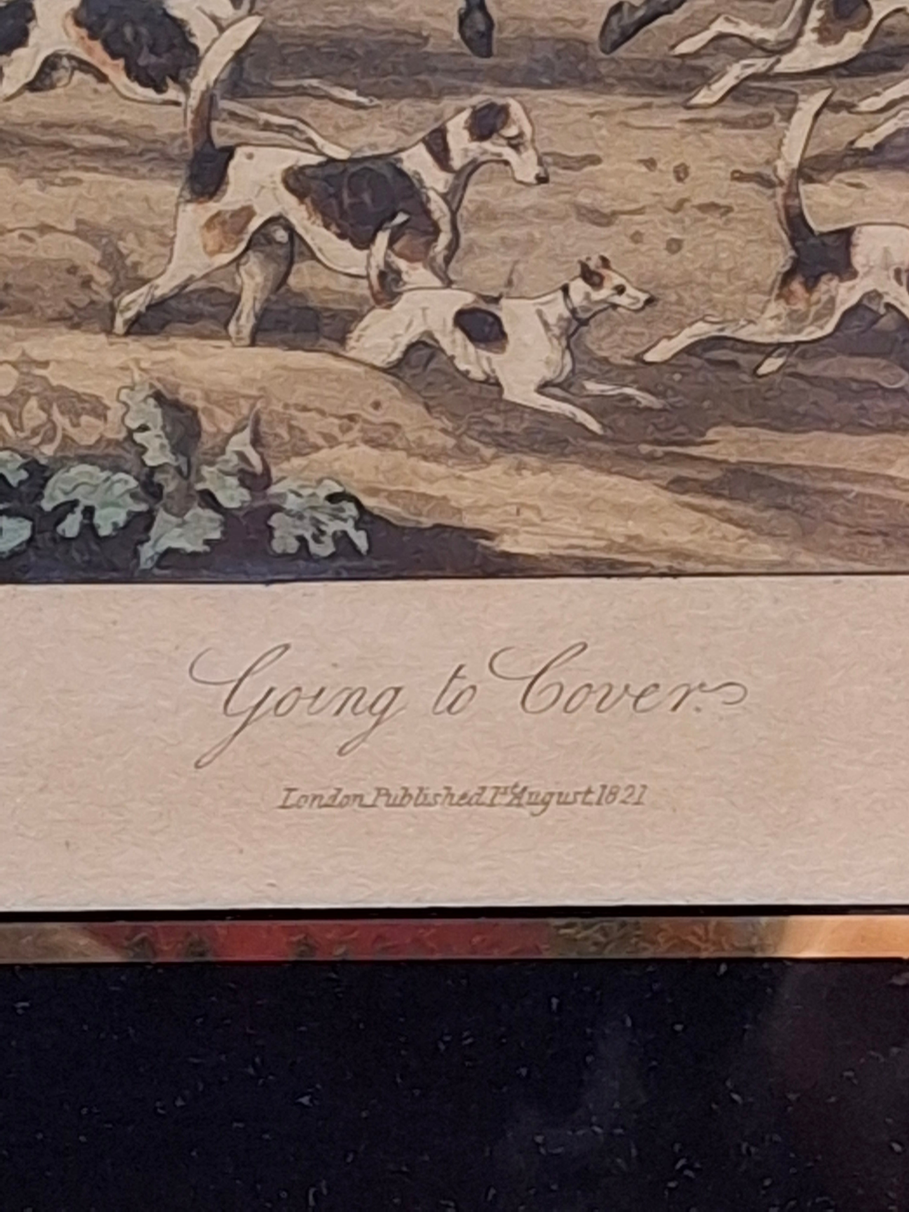 Antique 1821 Henry Alken "Going to Cover" Hand-Colored Aquatint Fox Hunting Engraving - Framed with Philip Suval Provenance