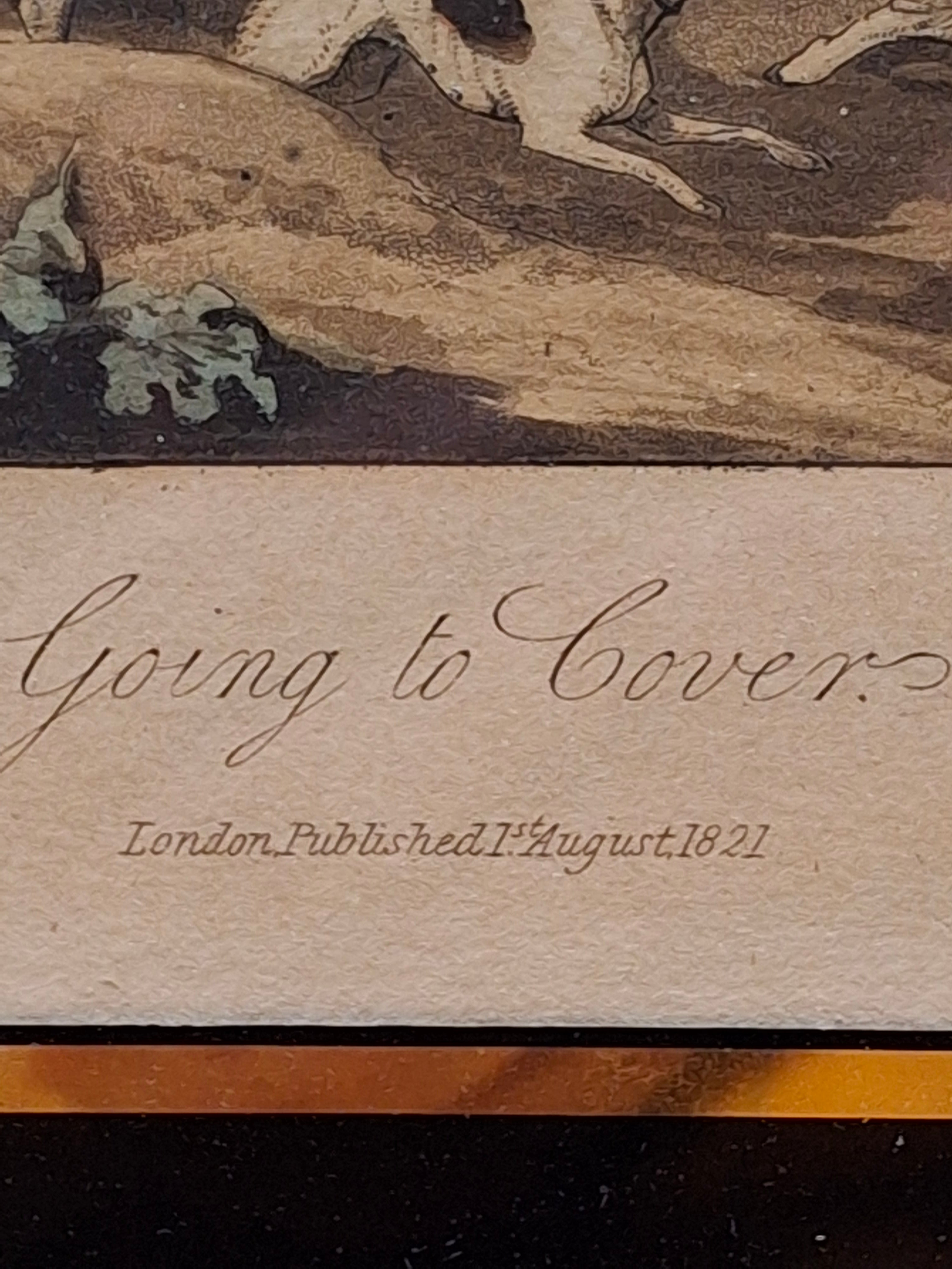 Antique 1821 Henry Alken "Going to Cover" Hand-Colored Aquatint Fox Hunting Engraving - Framed with Philip Suval Provenance