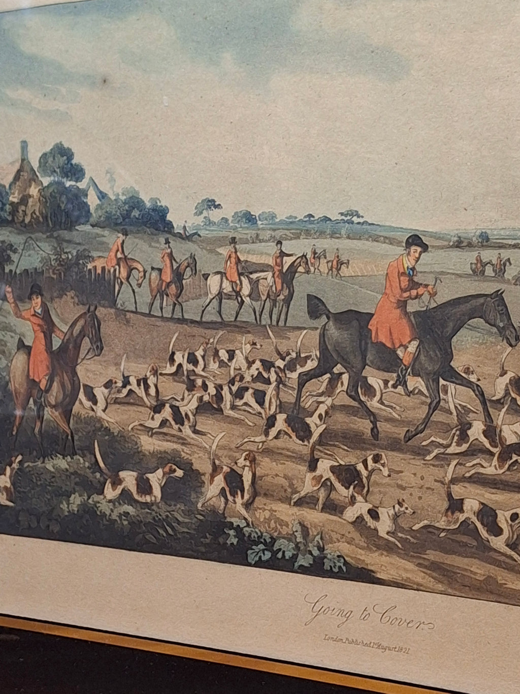 Antique 1821 Henry Alken "Going to Cover" Hand-Colored Aquatint Fox Hunting Engraving - Framed with Philip Suval Provenance