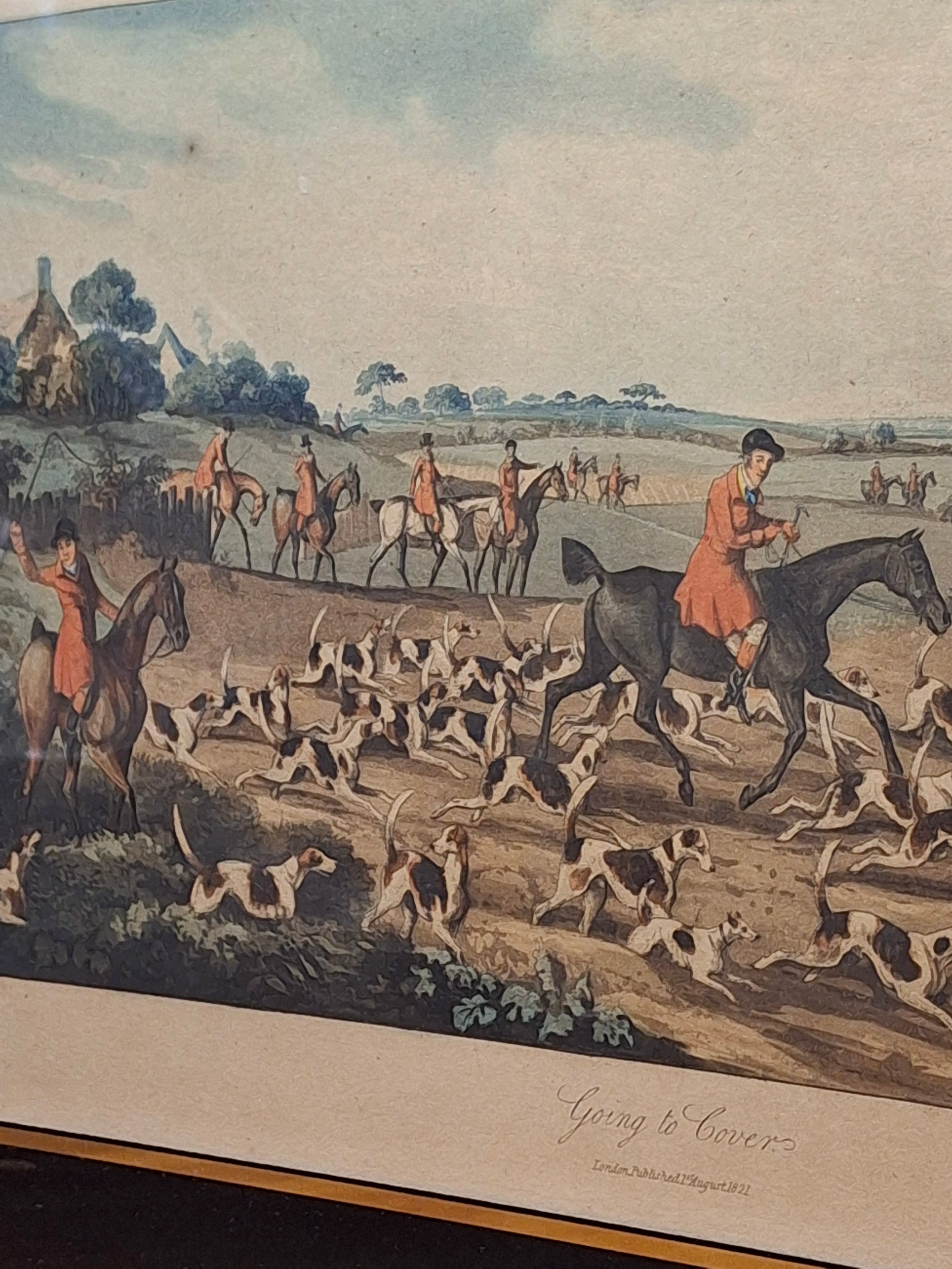 Antique 1821 Henry Alken "Going to Cover" Hand-Colored Aquatint Fox Hunting Engraving - Framed with Philip Suval Provenance