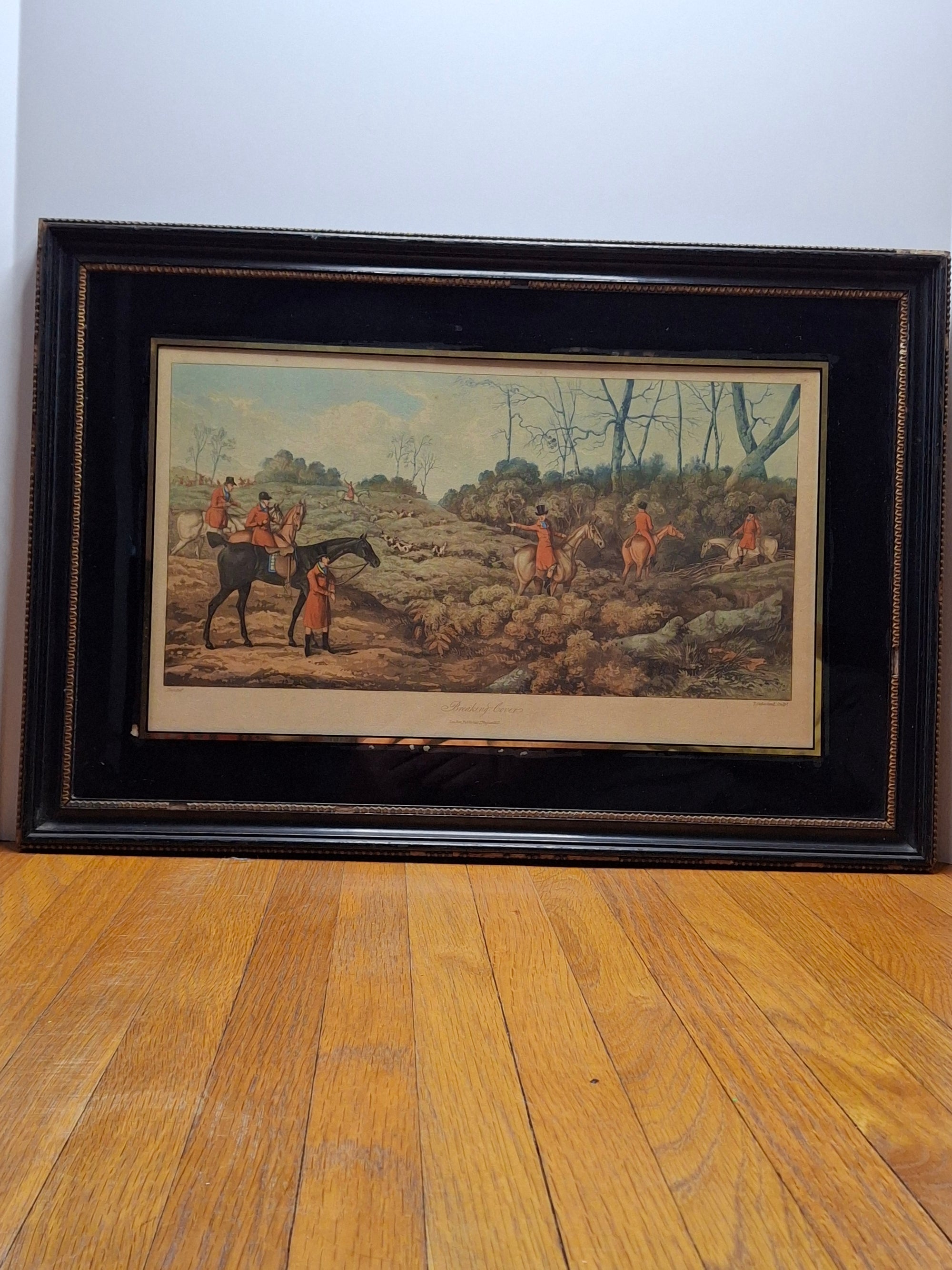 Antique 1821 Hand-Colored Aquatint Fox Hunting Engraving 'Breaking Cover' After Henry Alken, Engraved by T. Sutherland – Framed British Sporting Print
