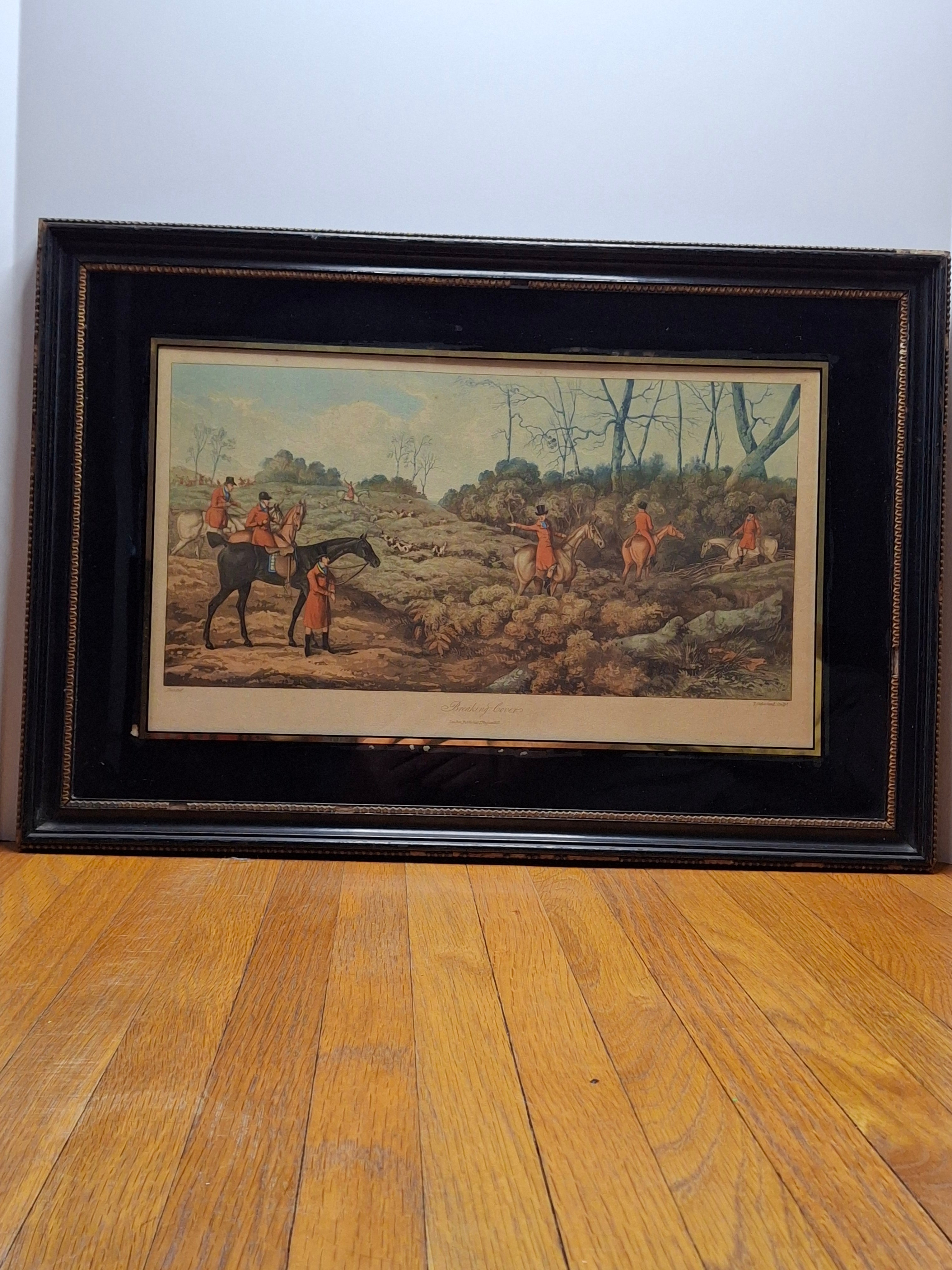 Antique 1821 Hand-Colored Aquatint Fox Hunting Engraving 'Breaking Cover' After Henry Alken, Engraved by T. Sutherland – Framed British Sporting Print