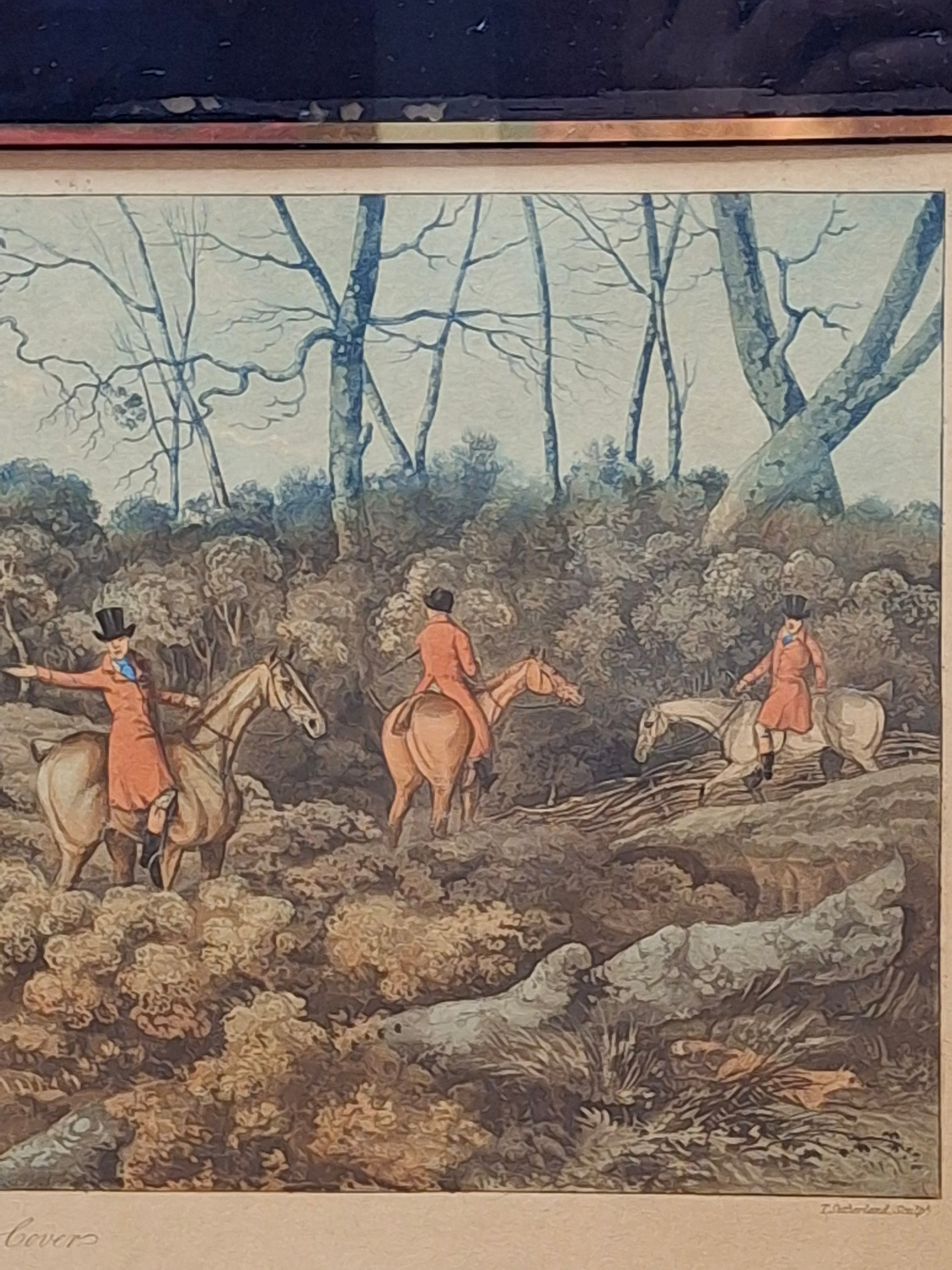Antique 1821 Hand-Colored Aquatint Fox Hunting Engraving 'Breaking Cover' After Henry Alken, Engraved by T. Sutherland – Framed British Sporting Print