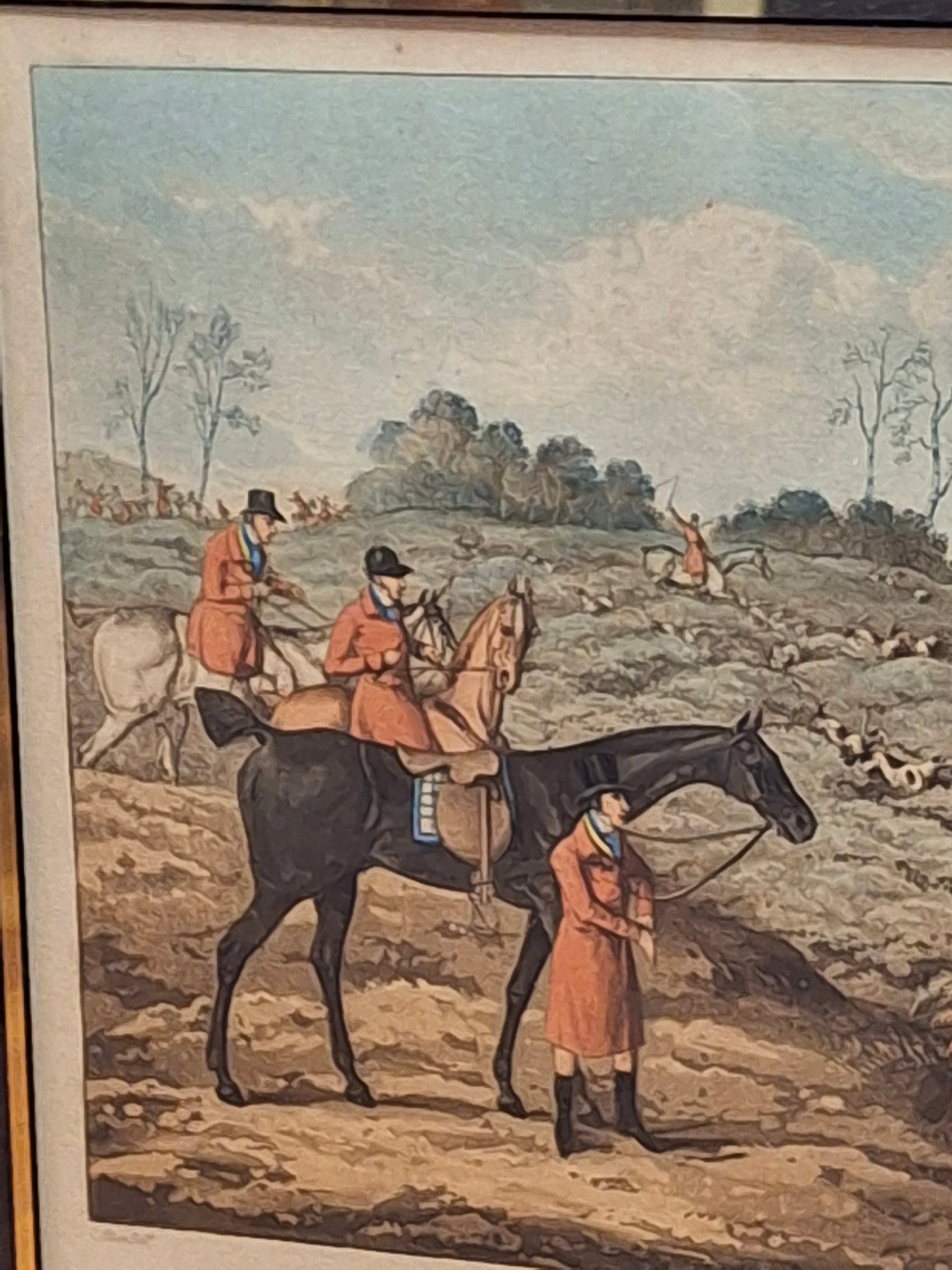 Antique 1821 Hand-Colored Aquatint Fox Hunting Engraving 'Breaking Cover' After Henry Alken, Engraved by T. Sutherland – Framed British Sporting Print