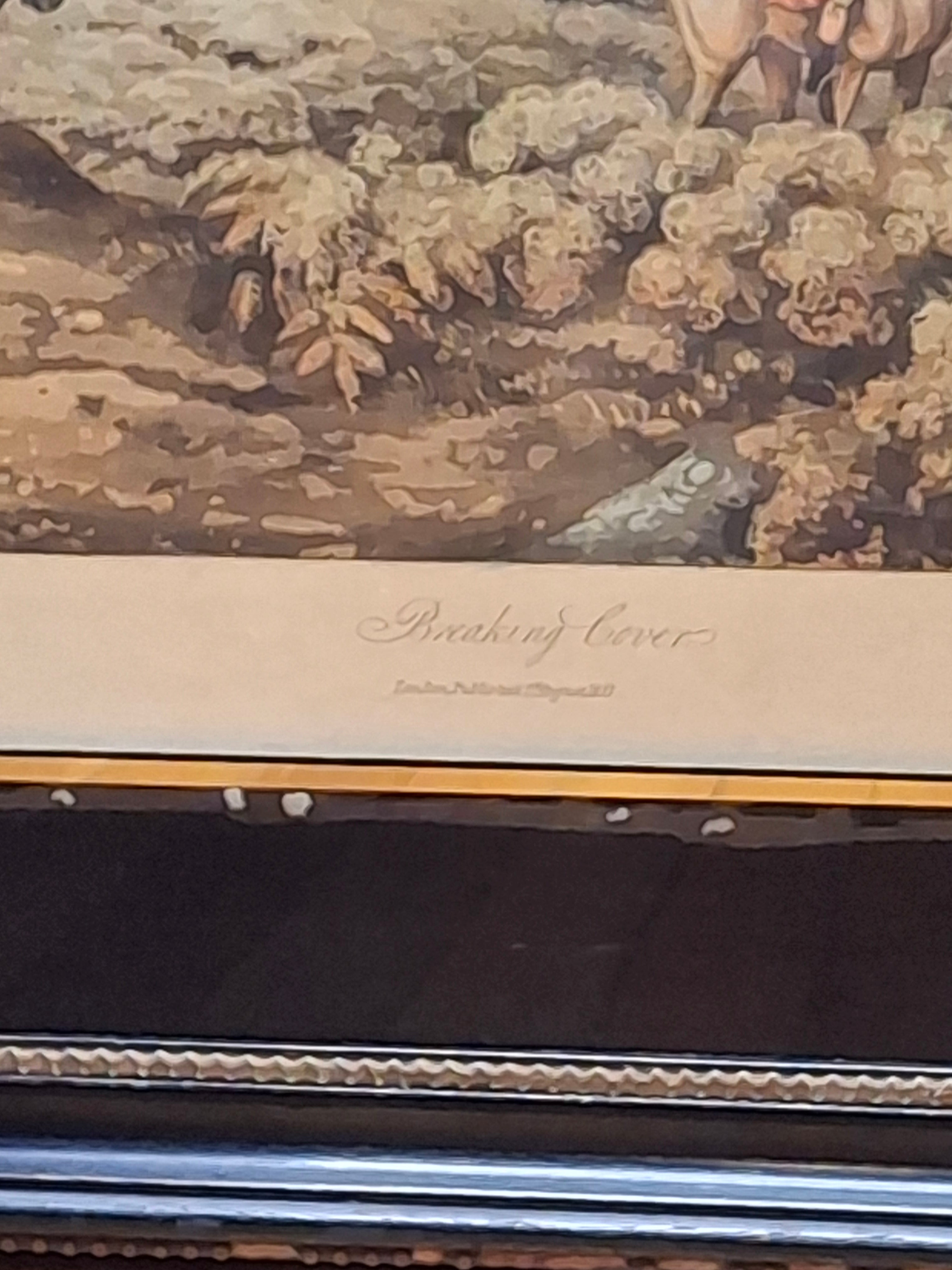 Antique 1821 Hand-Colored Aquatint Fox Hunting Engraving 'Breaking Cover' After Henry Alken, Engraved by T. Sutherland – Framed British Sporting Print