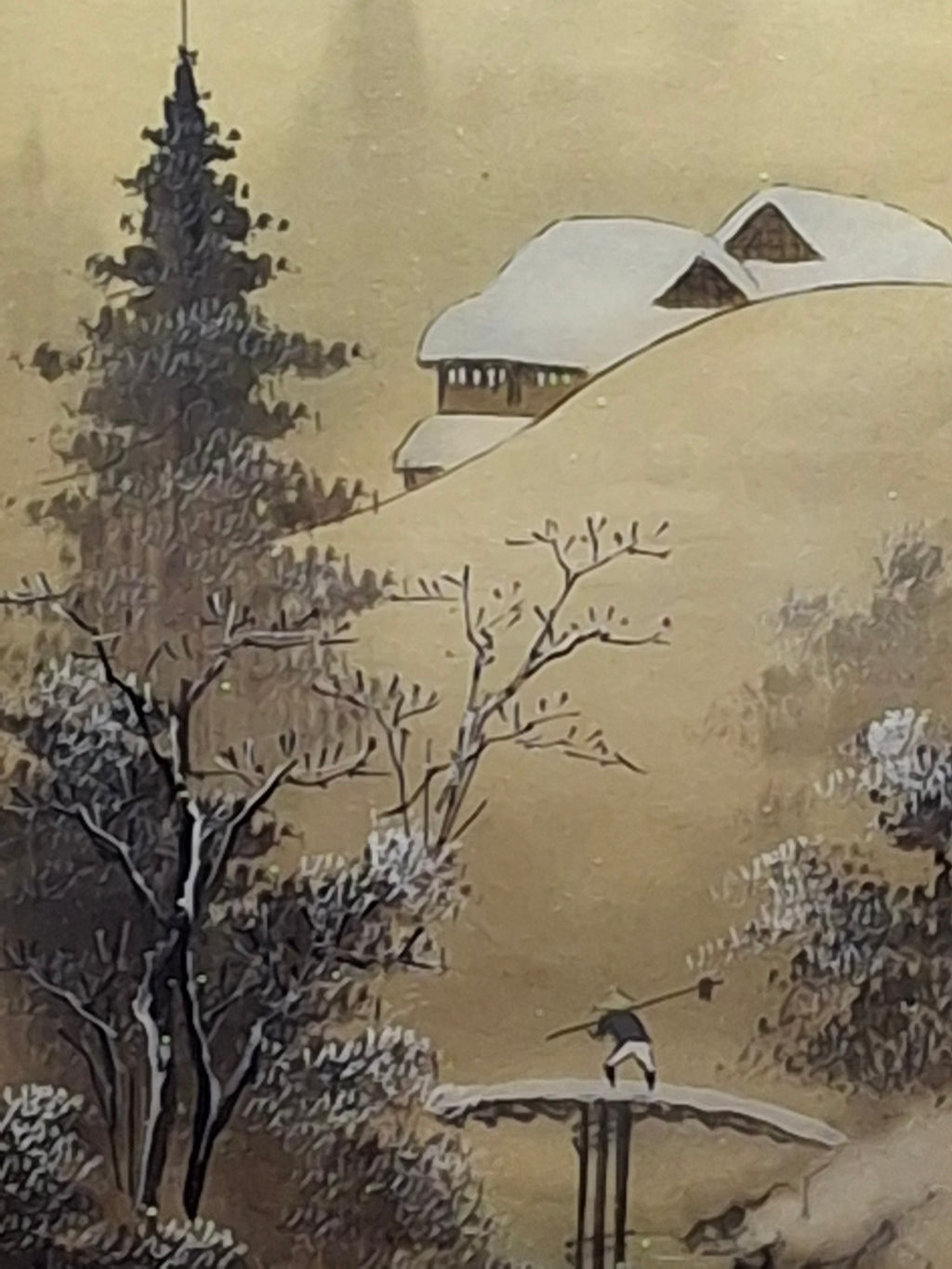 Mid-20th Century Japanese Four Seasons Silk Ink Wash Panels Set by Sanzo Wada - Signed Sanzō with Red Seals, Framed Bamboo Gilt (27" x 12" Each)