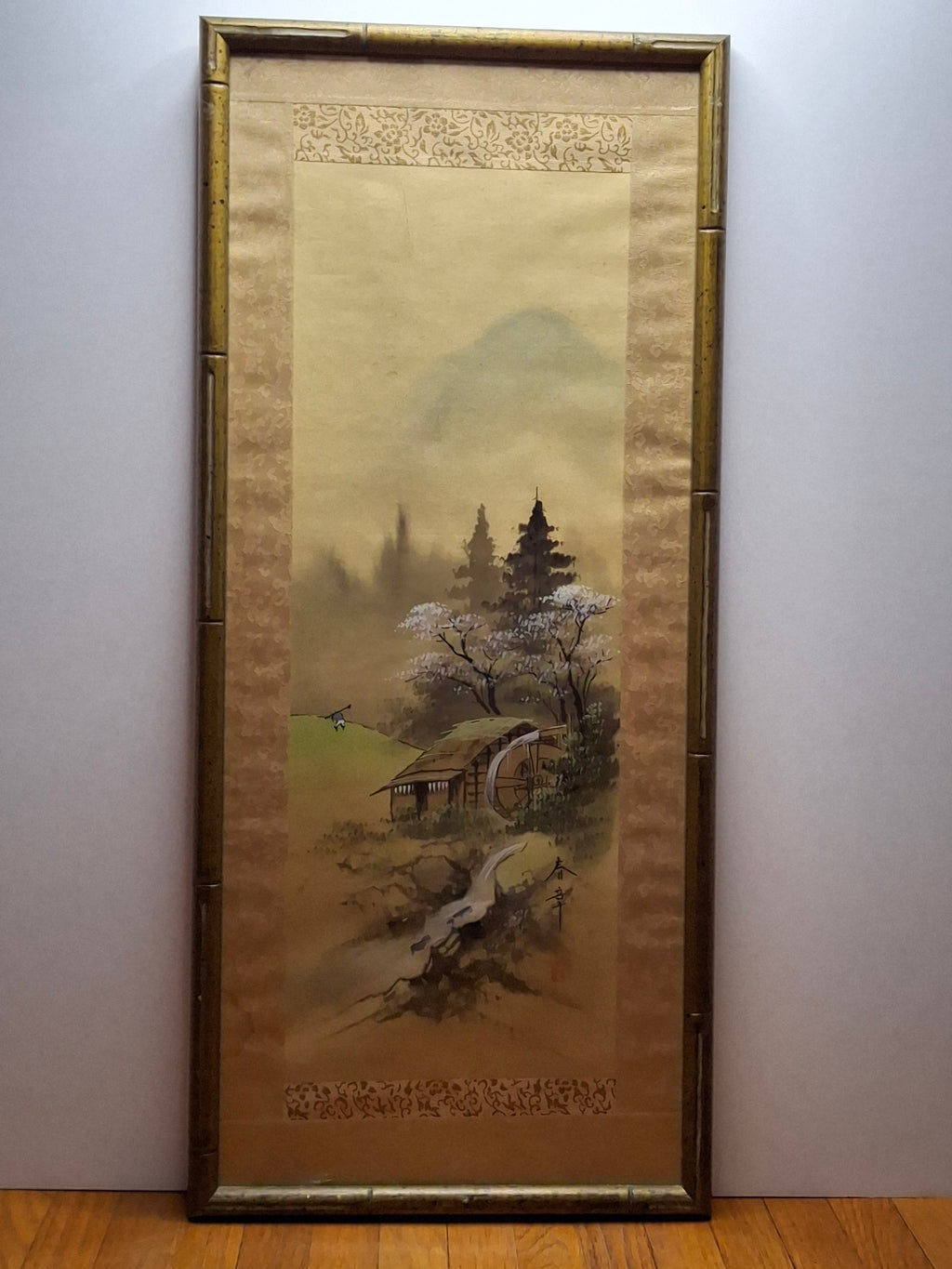 Mid-20th Century Japanese Four Seasons Silk Ink Wash Panels Set by Sanzo Wada - Signed Sanzō with Red Seals, Framed Bamboo Gilt (27" x 12" Each)