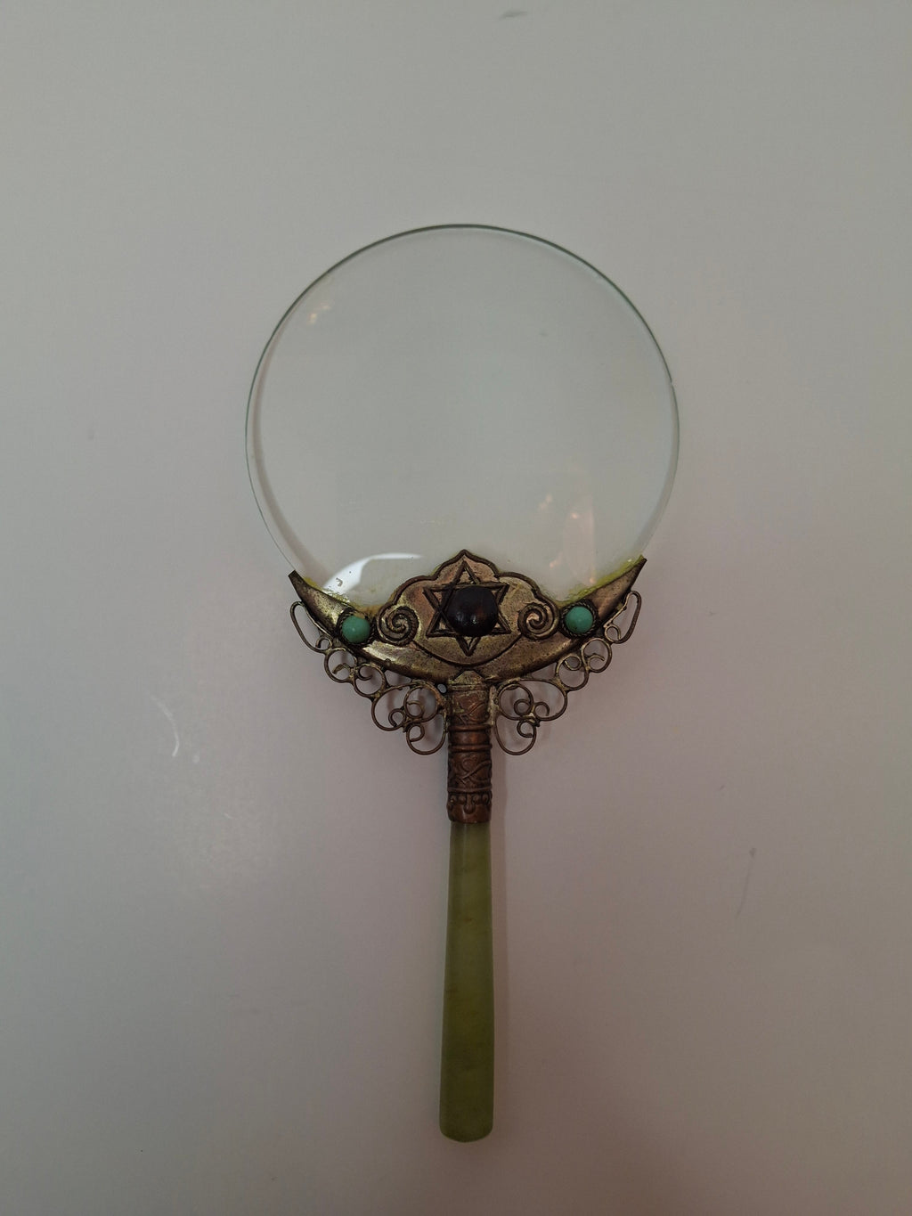 Israeli Star of David Magnifying Glass Jade Handle, Turquoise & Black Onyx Stone