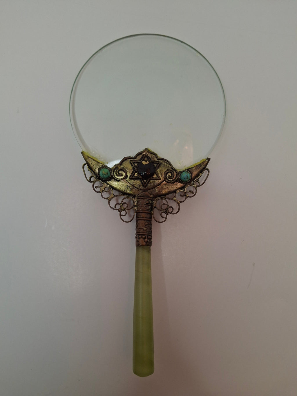 Israeli Star of David Magnifying Glass Jade Handle, Turquoise & Black Onyx Stone