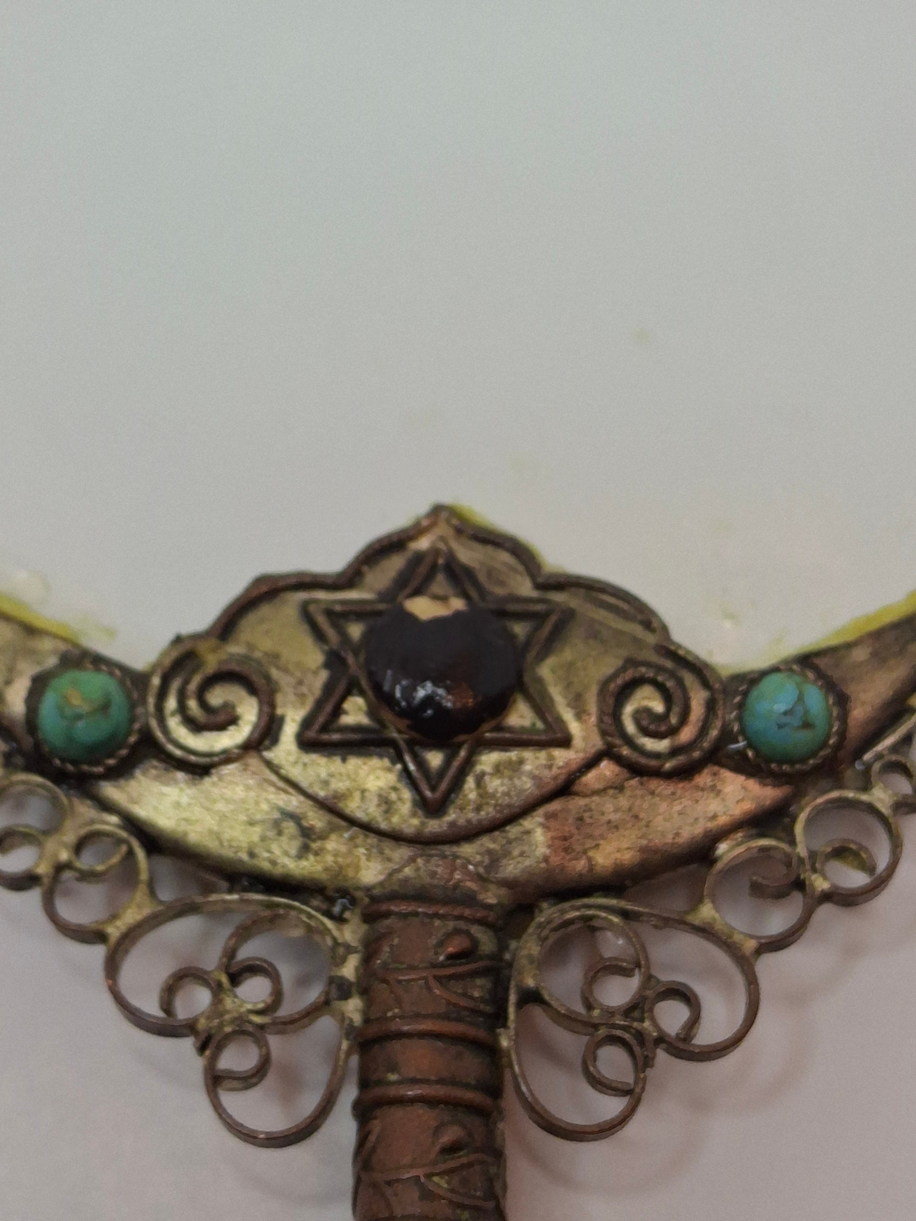 Israeli Star of David Magnifying Glass Jade Handle, Turquoise & Black Onyx Stone