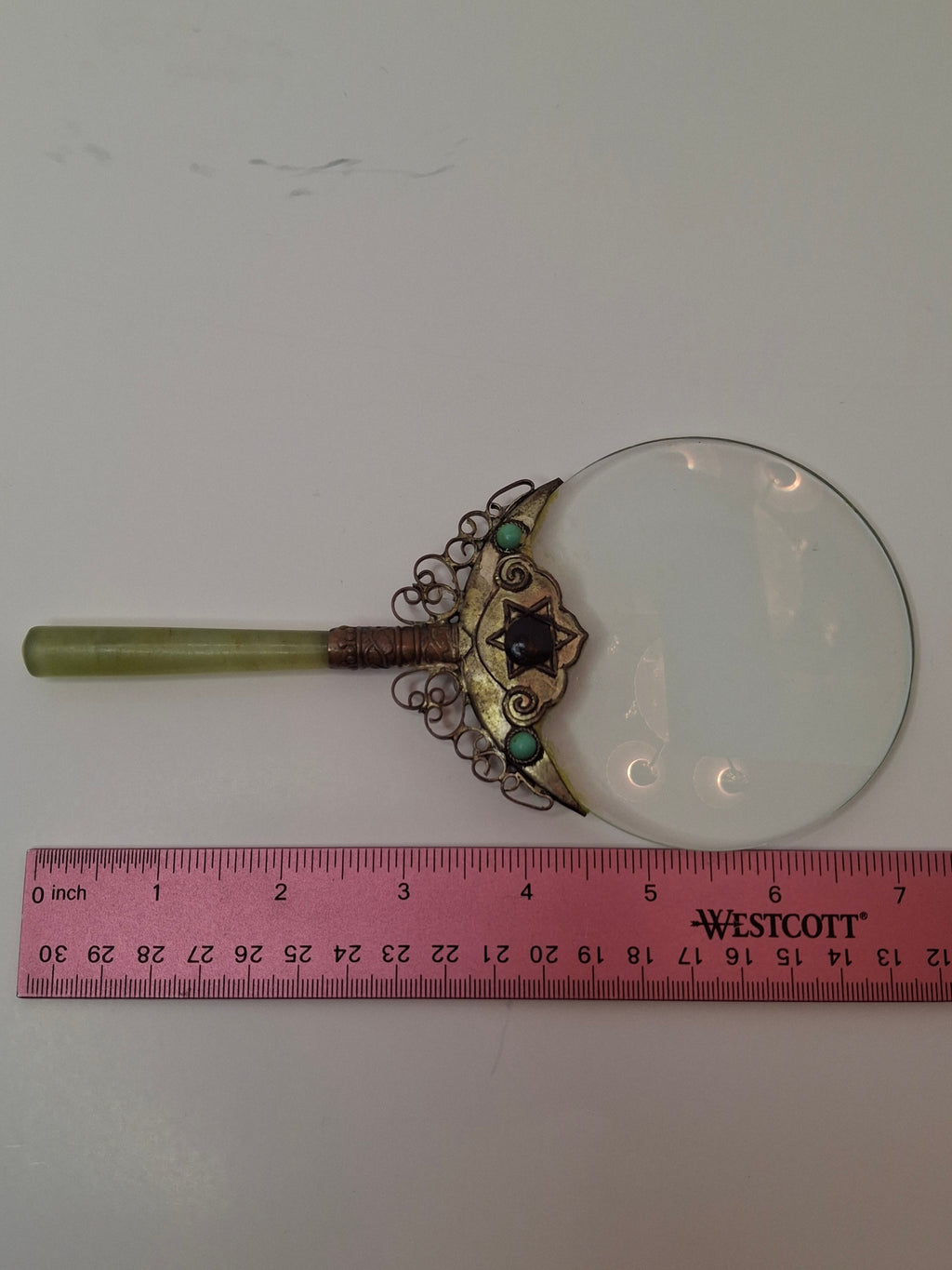 Israeli Star of David Magnifying Glass Jade Handle, Turquoise & Black Onyx Stone