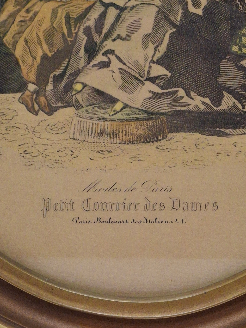 Antique 1858 French Fashion Plate Petit Courrier des Dames No. 2375 Hand Colored Engraving Framed