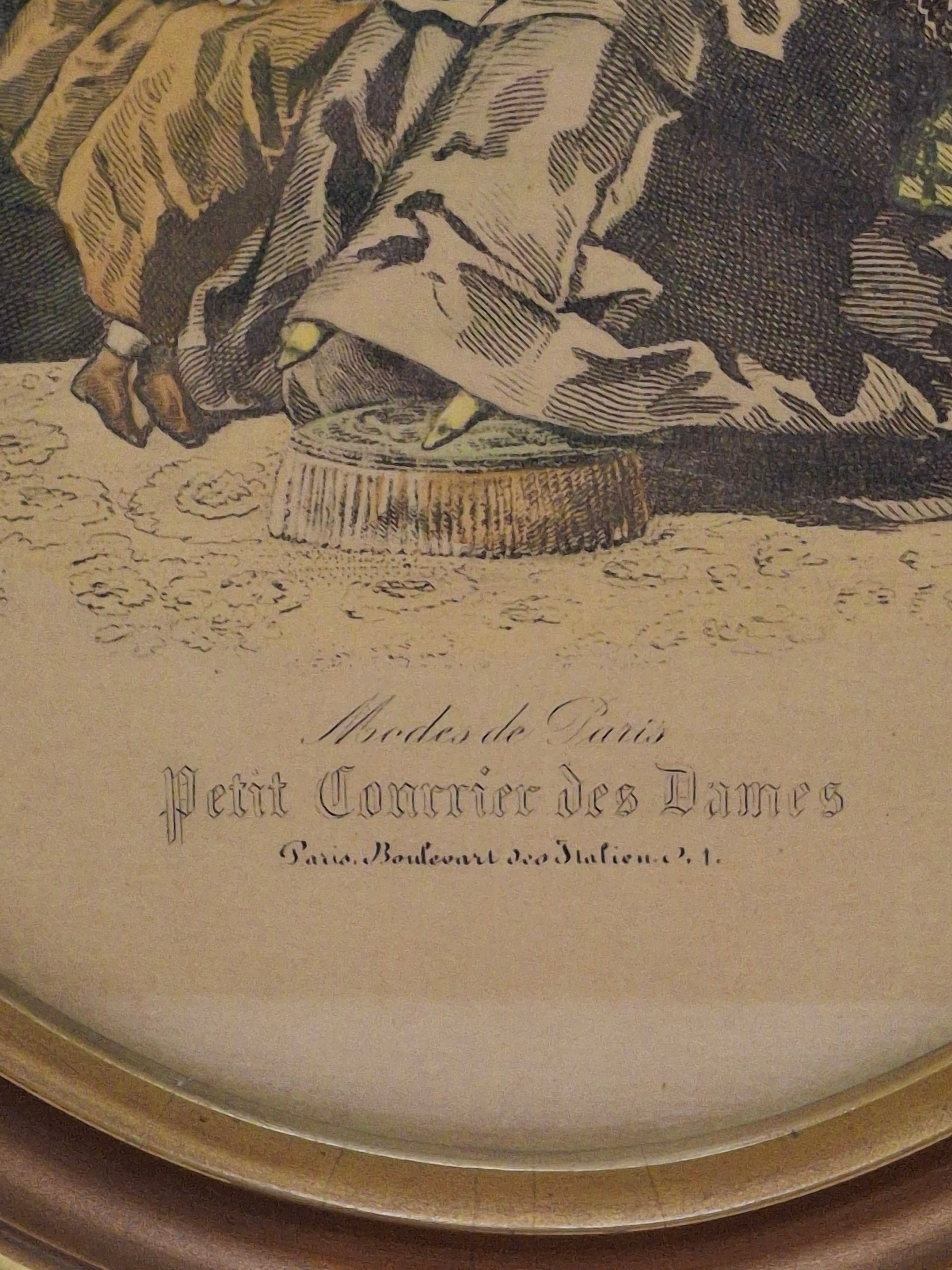 Antique 1858 French Fashion Plate Petit Courrier des Dames No. 2375 Hand Colored Engraving Framed