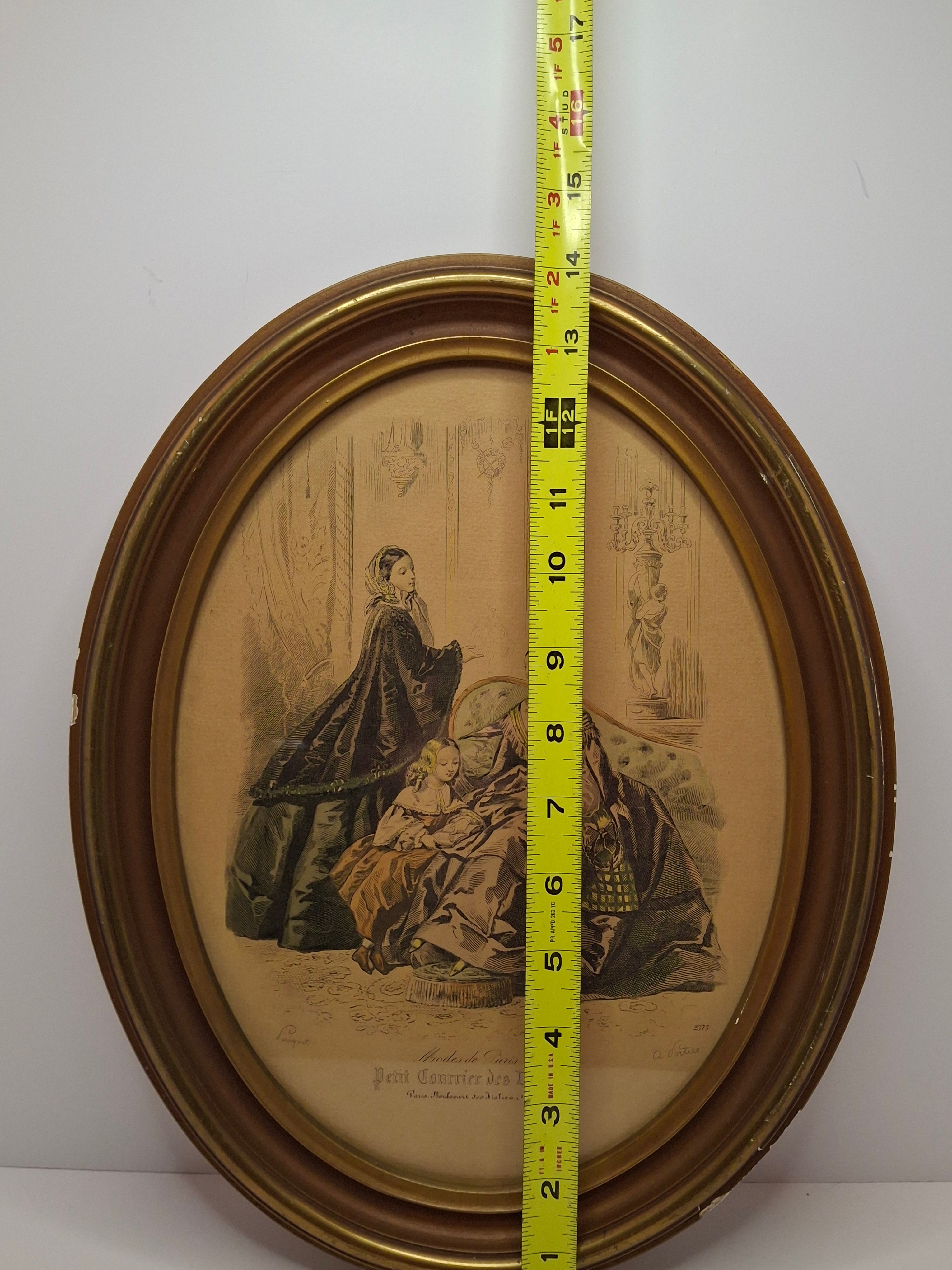 Antique 1858 French Fashion Plate Petit Courrier des Dames No. 2375 Hand Colored Engraving Framed