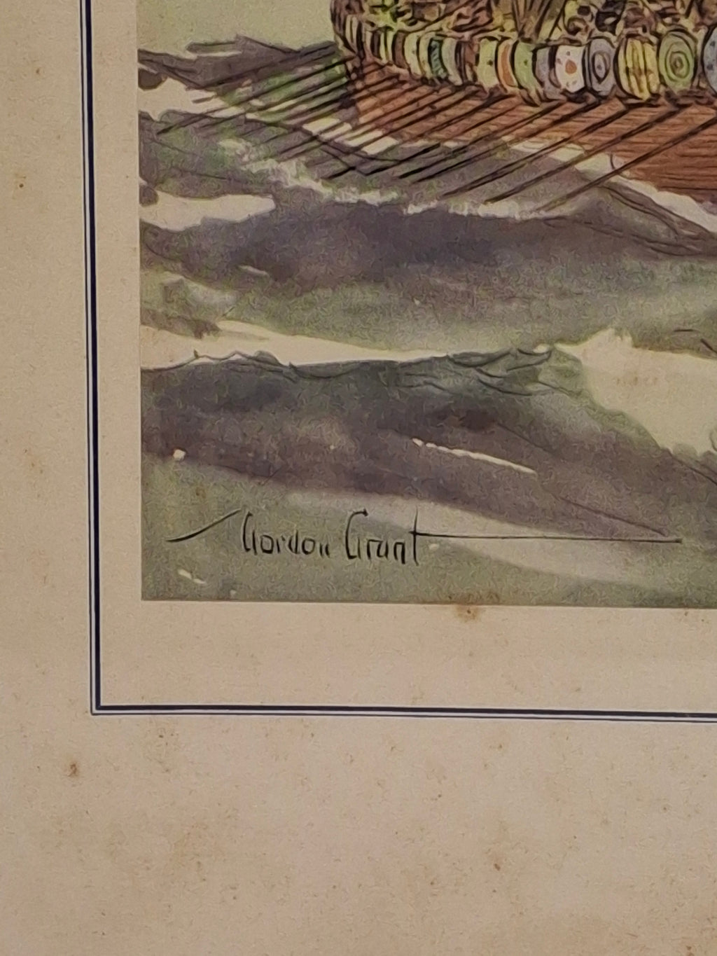 Vintage Gordon Grant Viking Longship Maritime Print Framed Nautical Art 16.5"x12"