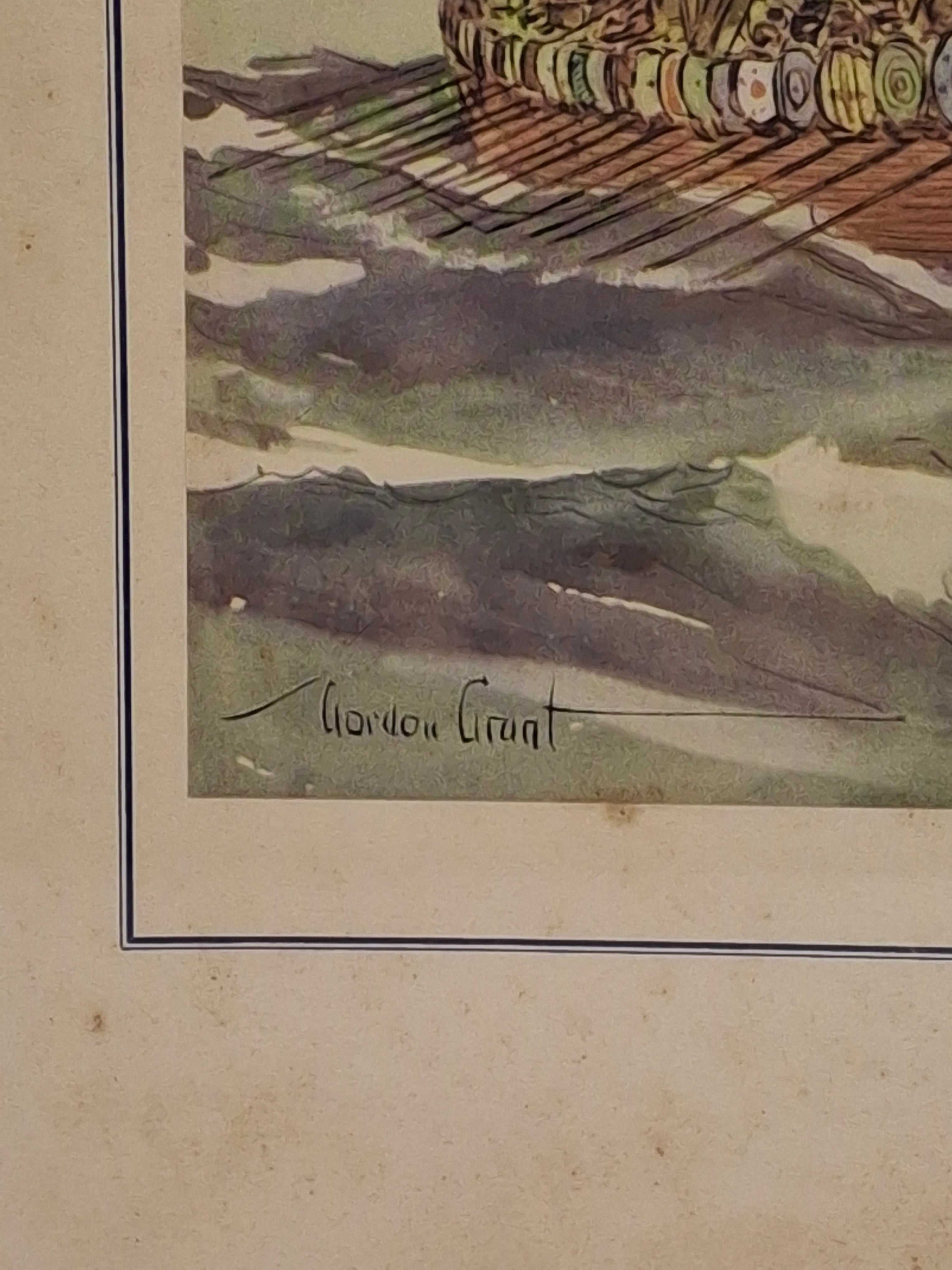 Vintage Gordon Grant Viking Longship Maritime Print Framed Nautical Art 16.5"x12"