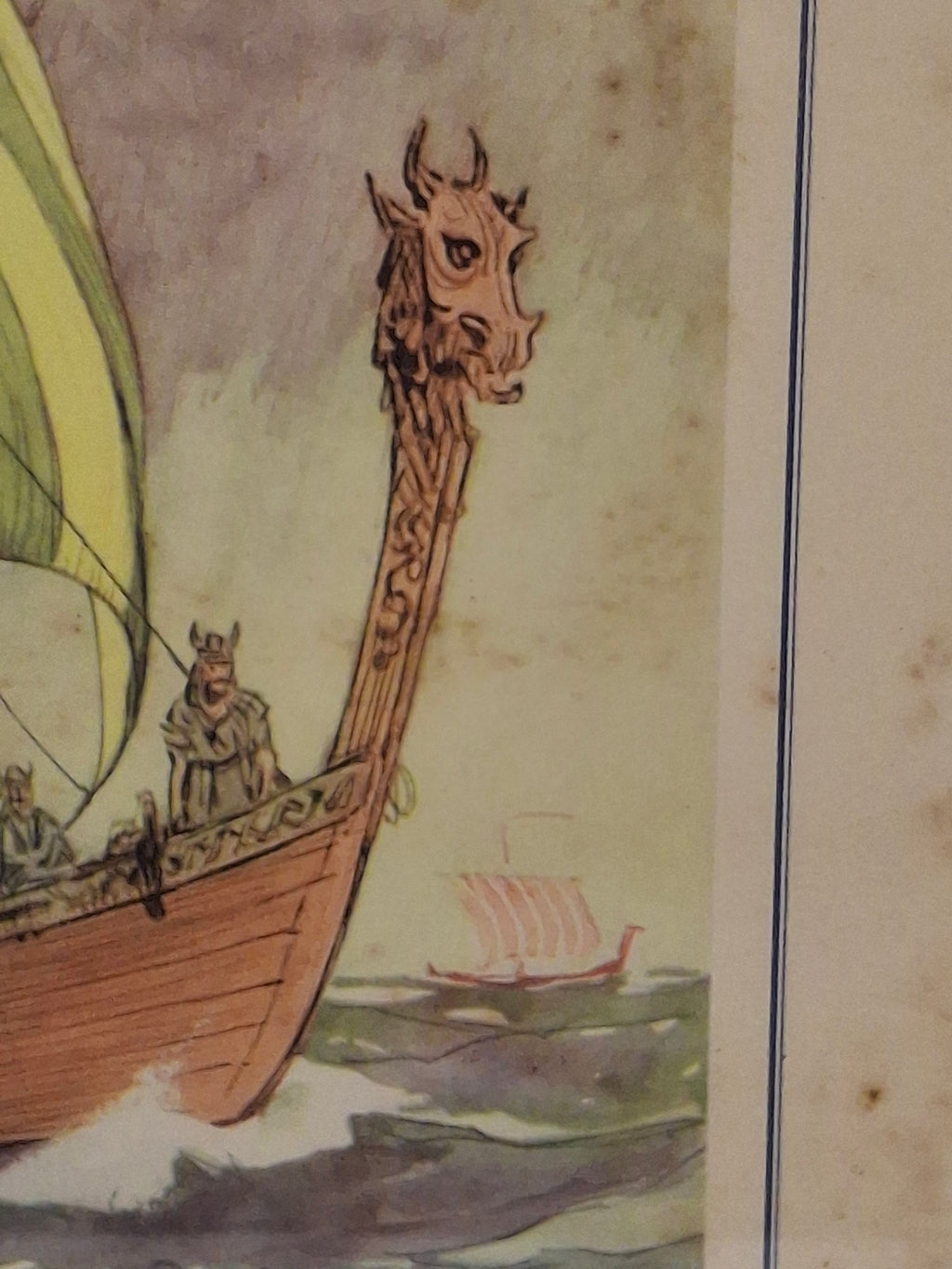 Vintage Gordon Grant Viking Longship Maritime Print Framed Nautical Art 16.5"x12"