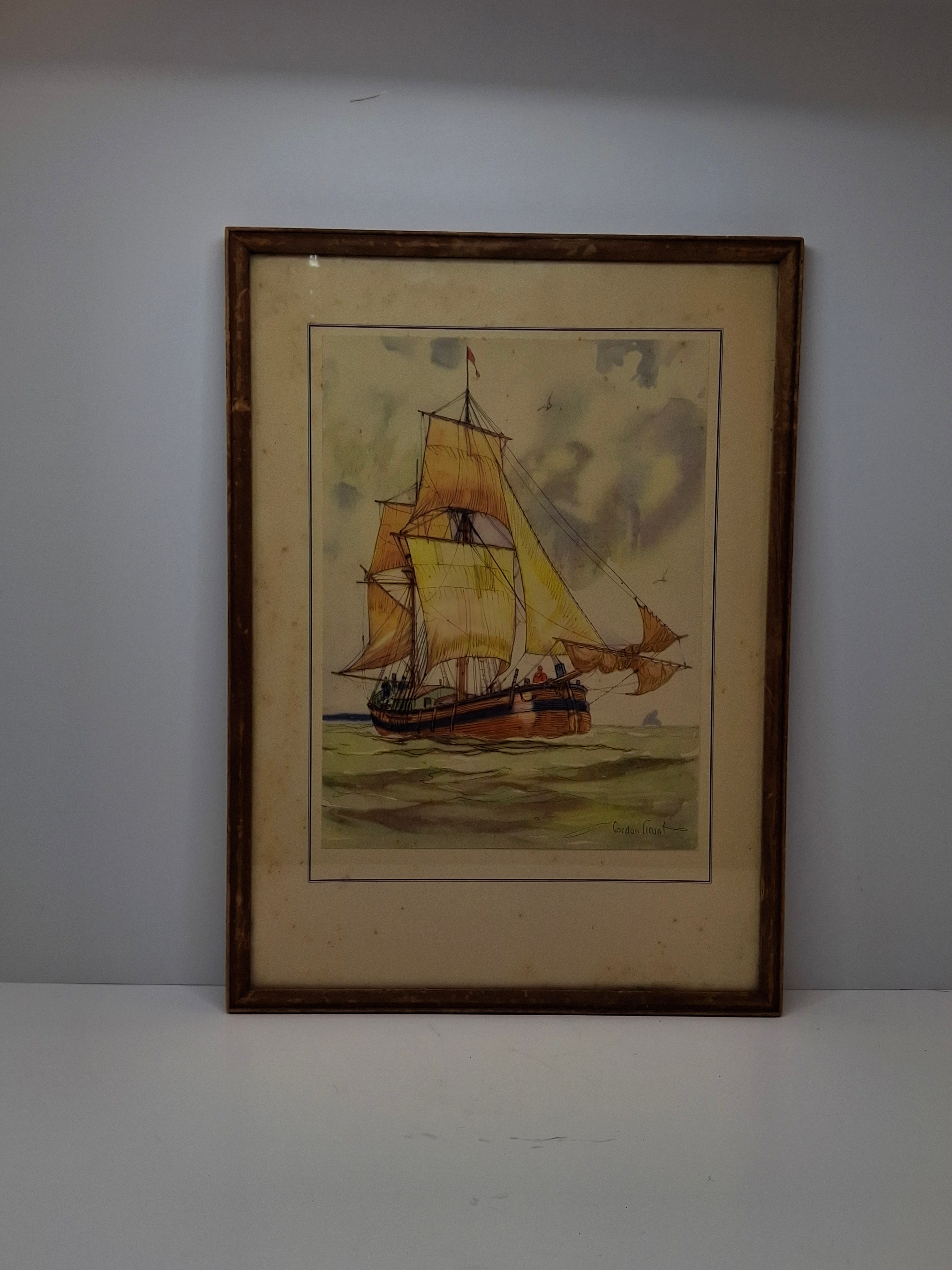 Gordon Grant Signed Lithograph "The Shadow of the Dock" 1947 AAA Marine Art