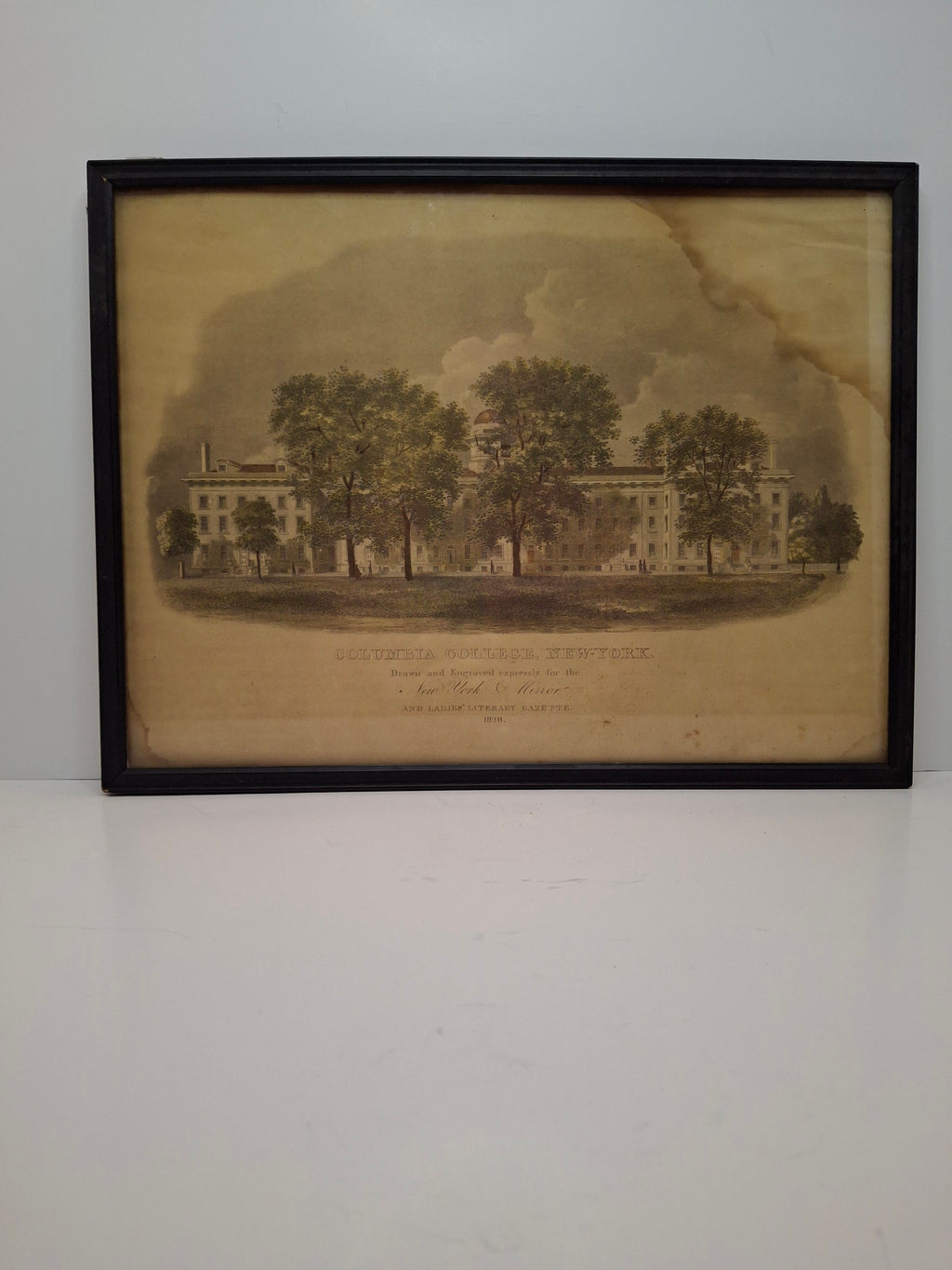RARE 1828 Original Engraving 'Columbia College, New York' - A.J. Davis, V. Balch