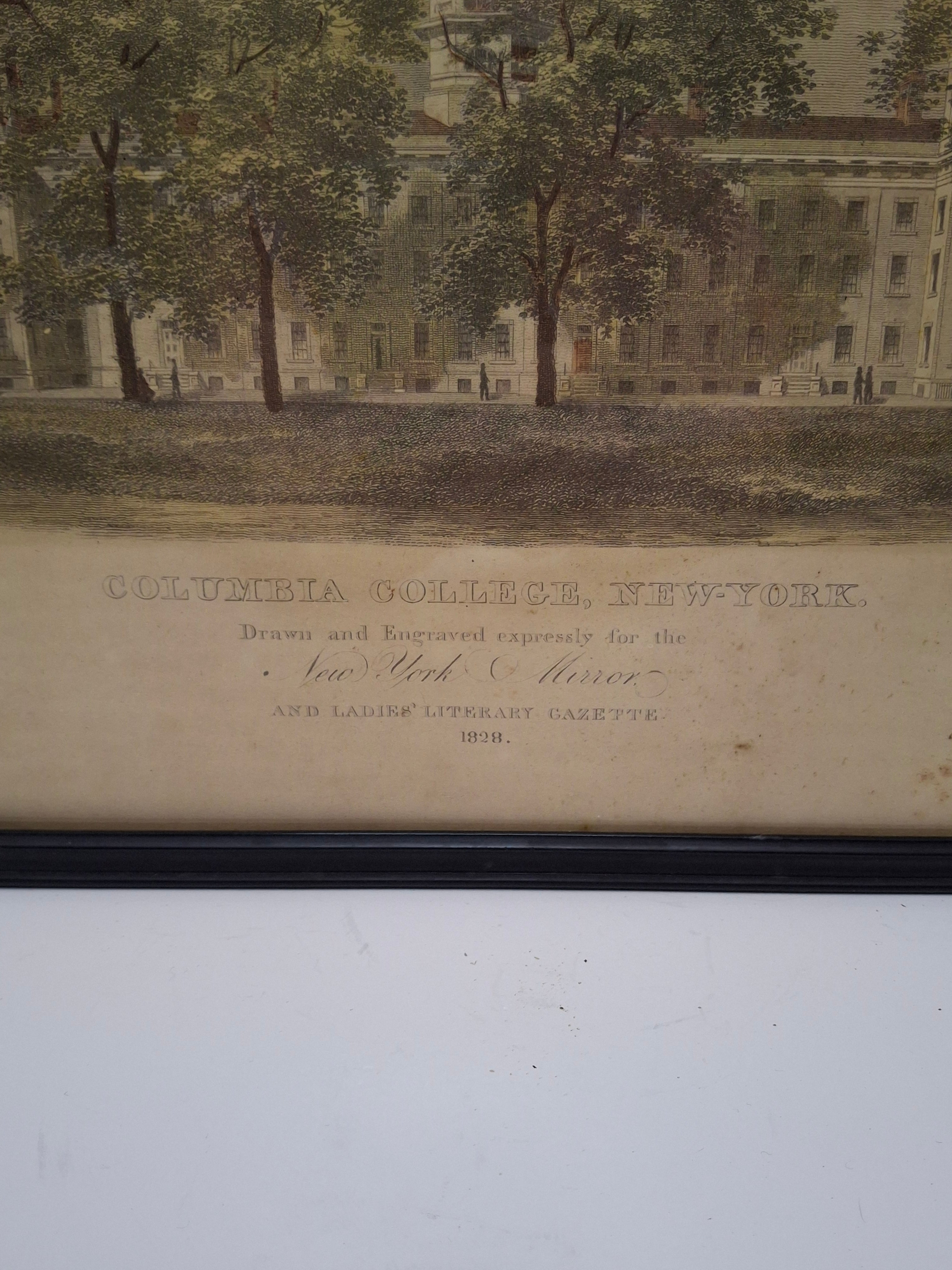 RARE 1828 Original Engraving 'Columbia College, New York' - A.J. Davis, V. Balch