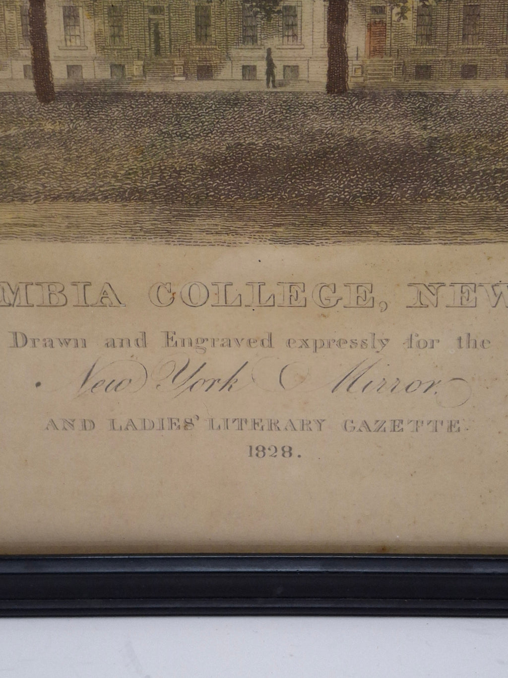 RARE 1828 Original Engraving 'Columbia College, New York' - A.J. Davis, V. Balch