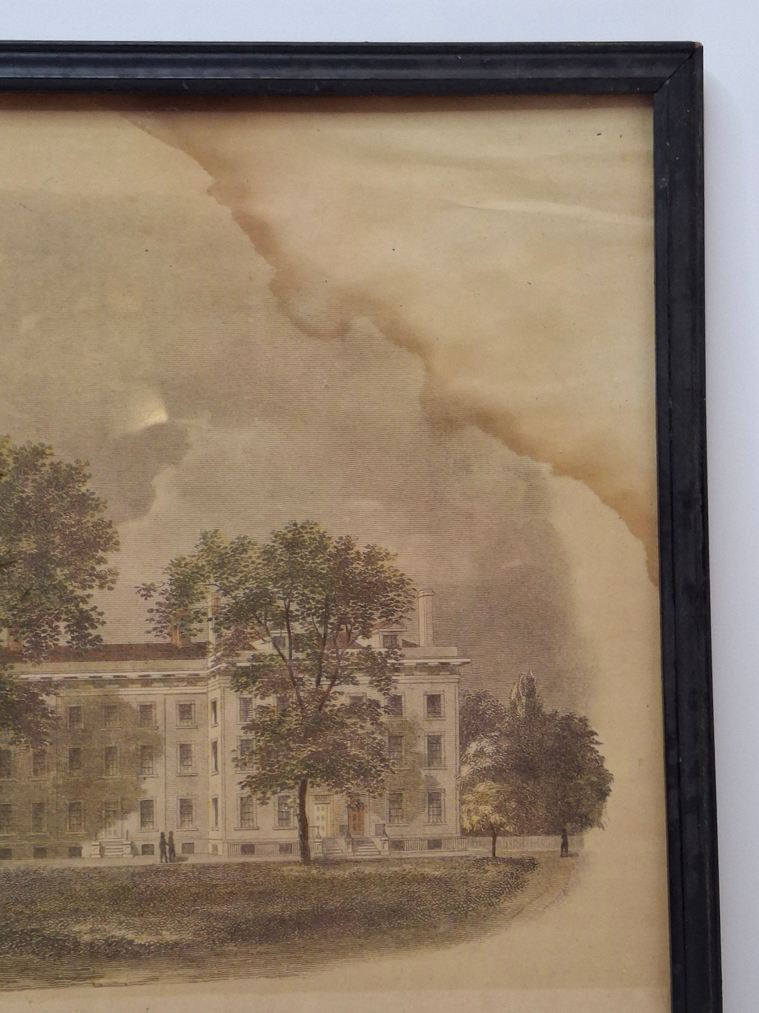 RARE 1828 Original Engraving 'Columbia College, New York' - A.J. Davis, V. Balch