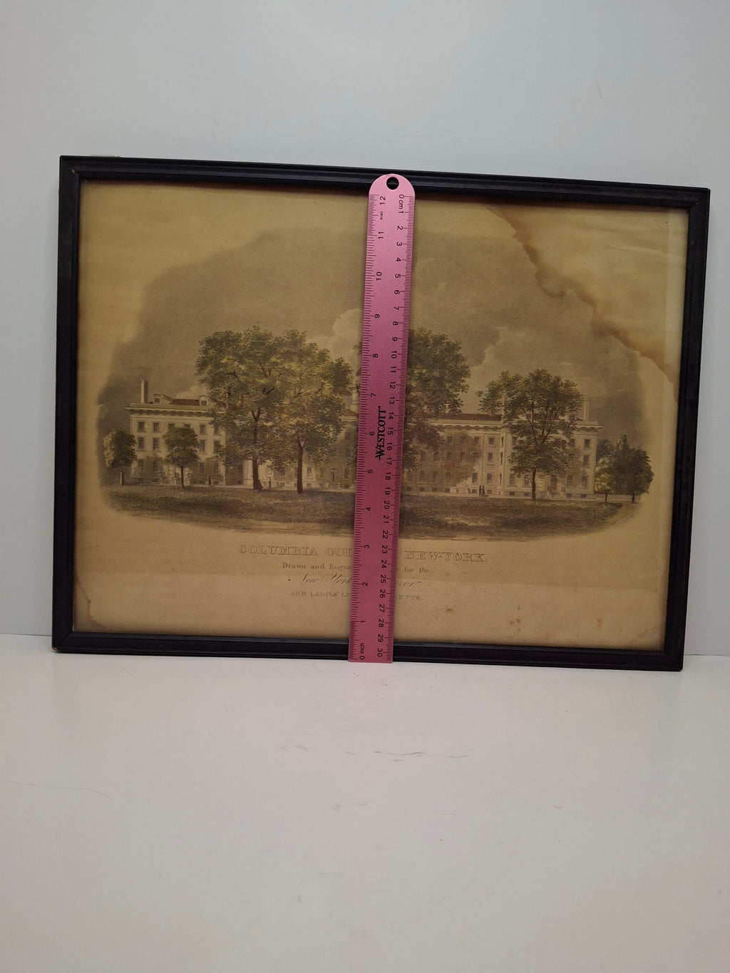 RARE 1828 Original Engraving 'Columbia College, New York' - A.J. Davis, V. Balch