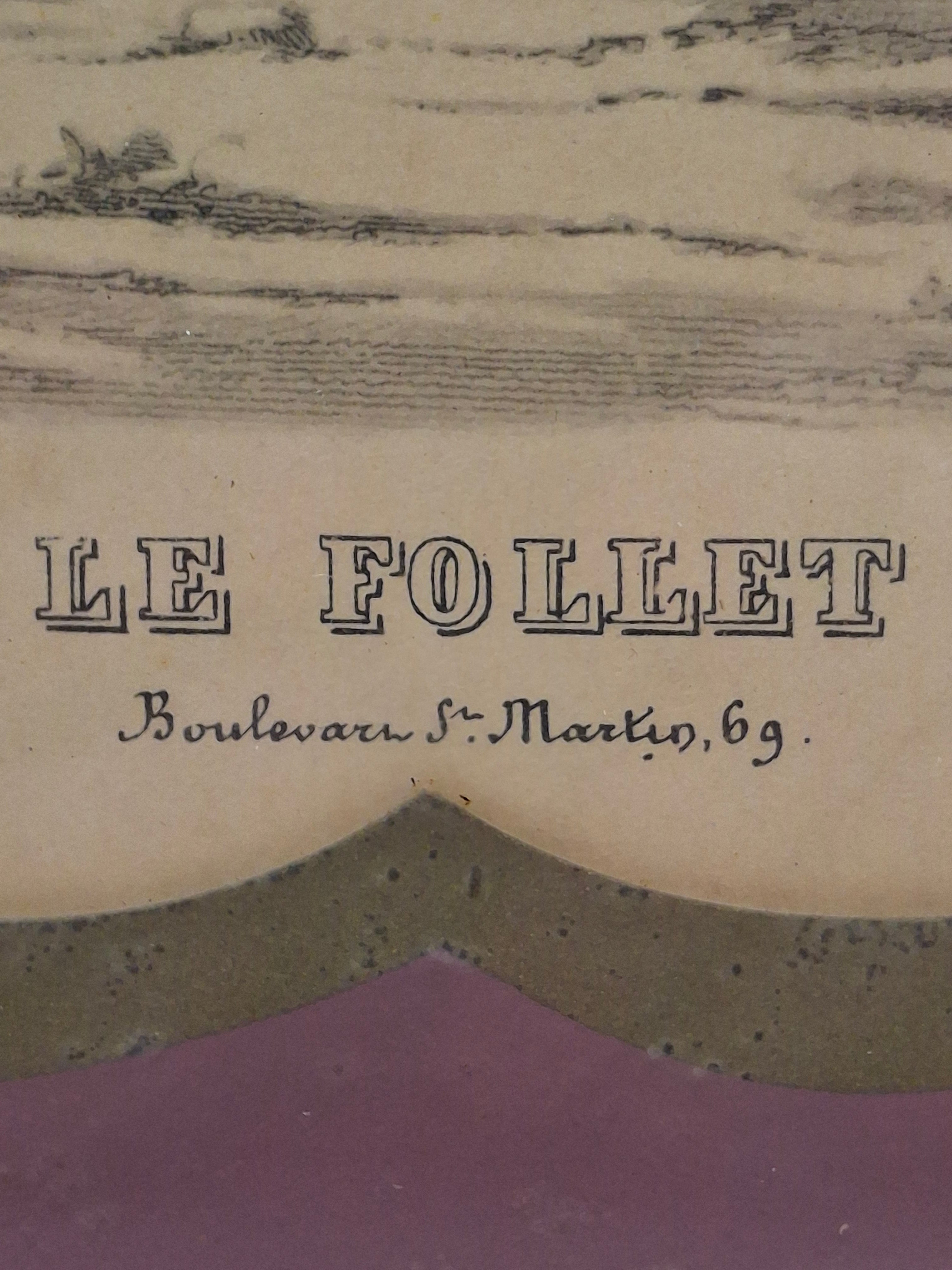 "Pair Antique French Fashion Plates 1860s Le Follet & Magasin des Demoiselles Framed  "