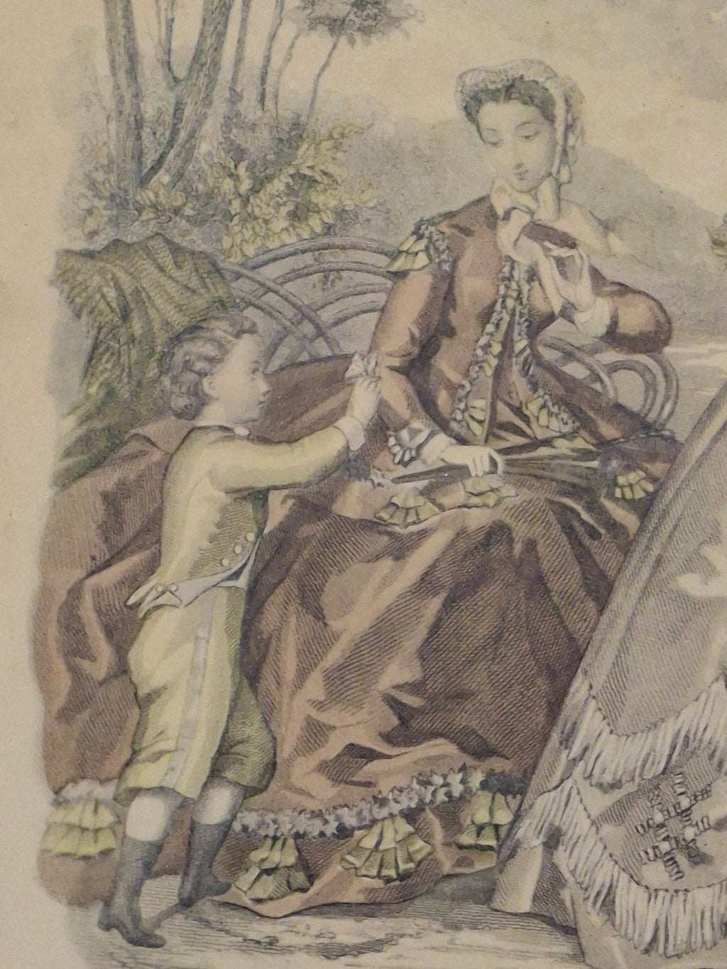"Pair Antique French Fashion Plates 1860s Le Follet & Magasin des Demoiselles Framed  "