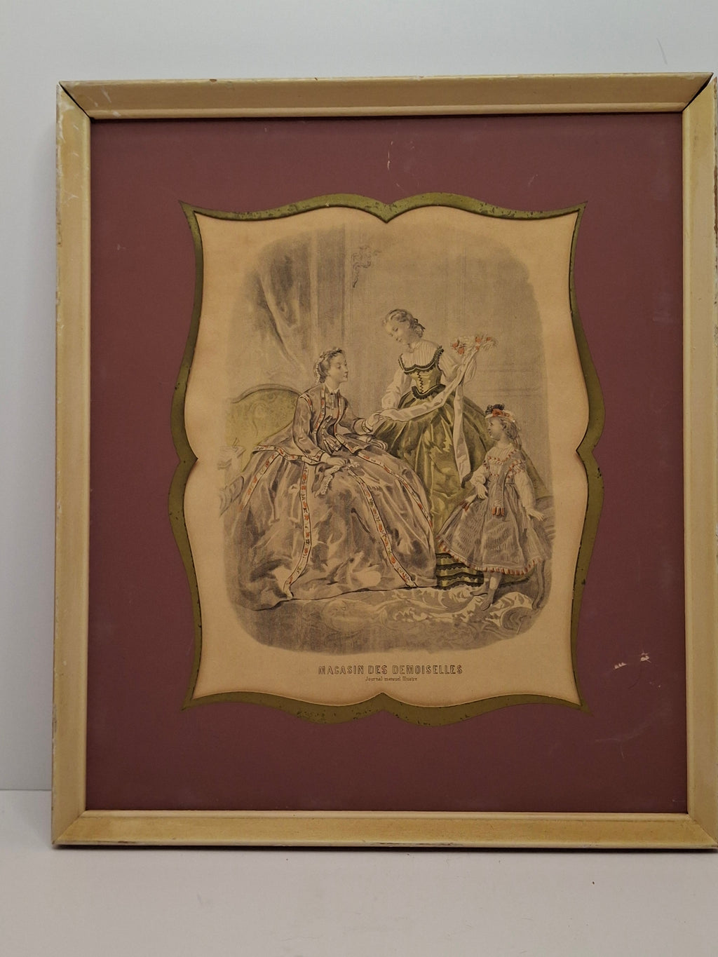 "Pair Antique French Fashion Plates 1860s Le Follet & Magasin des Demoiselles Framed  "
