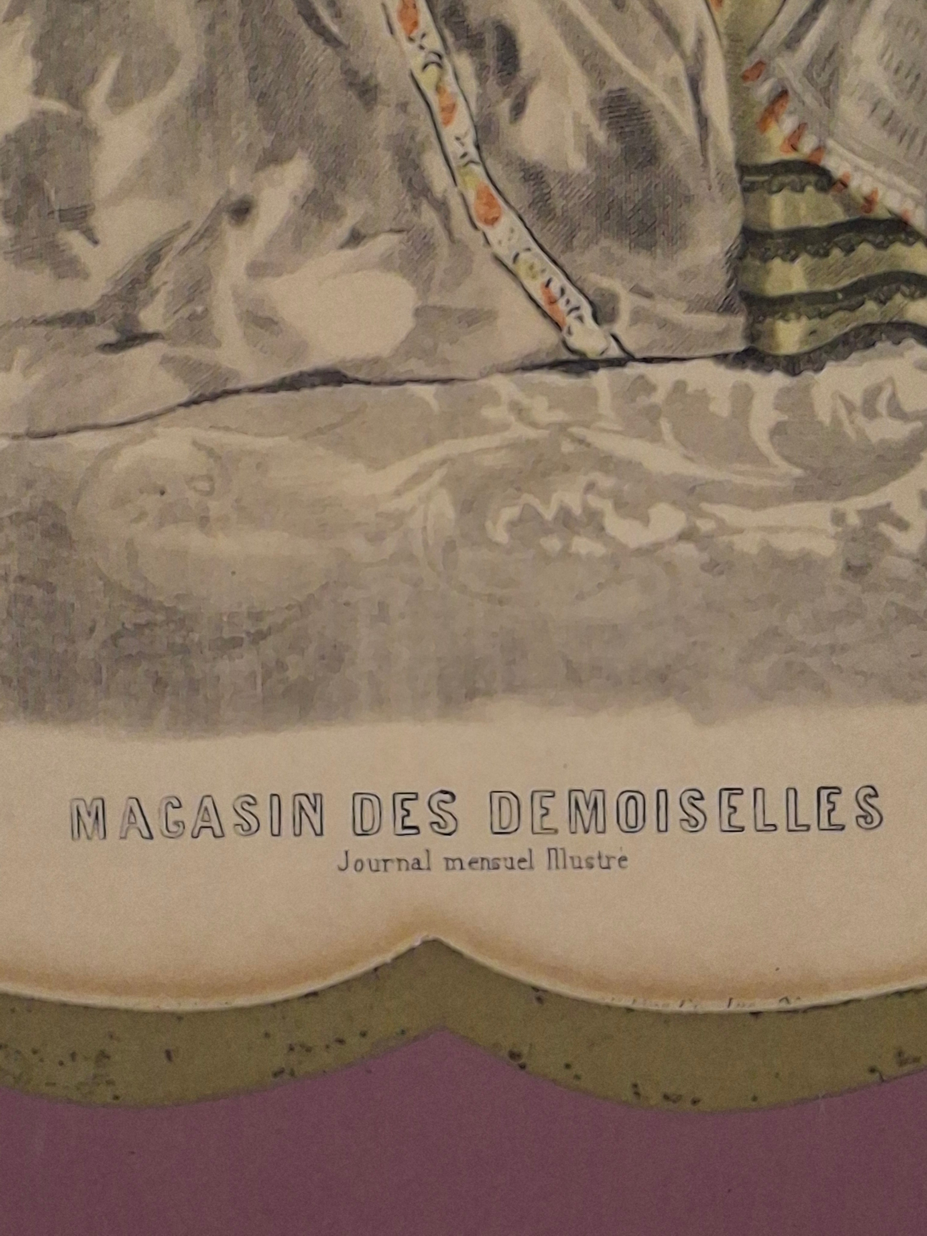 "Pair Antique French Fashion Plates 1860s Le Follet & Magasin des Demoiselles Framed  "